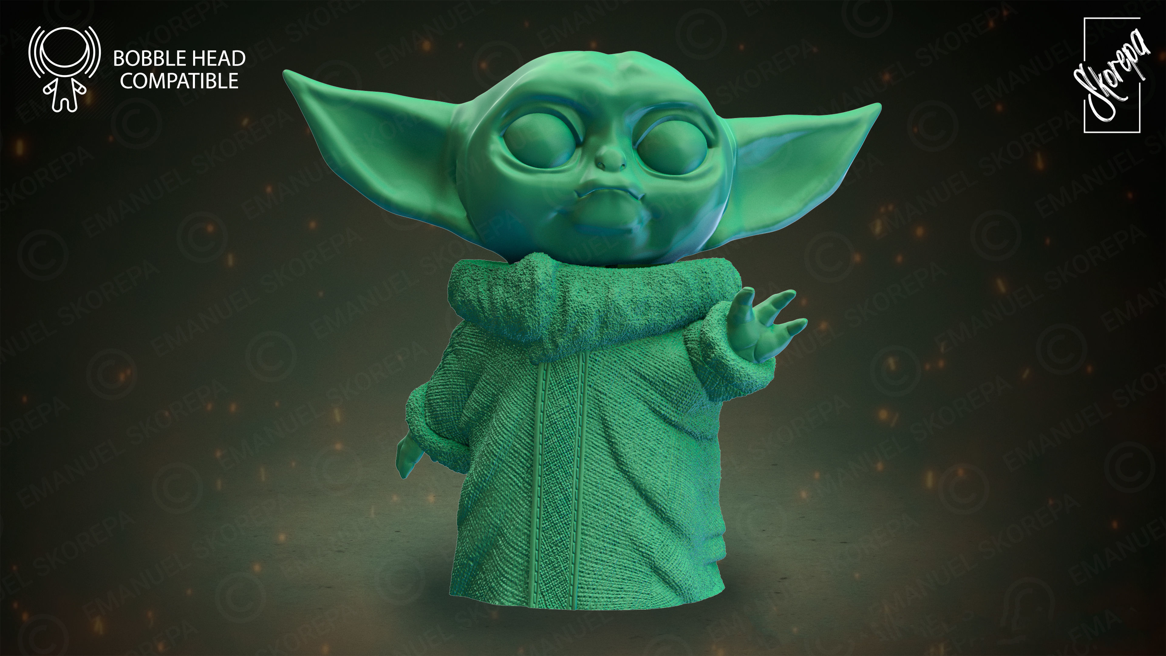 BABY YODA BOBBLE HEAD 3D print model_1