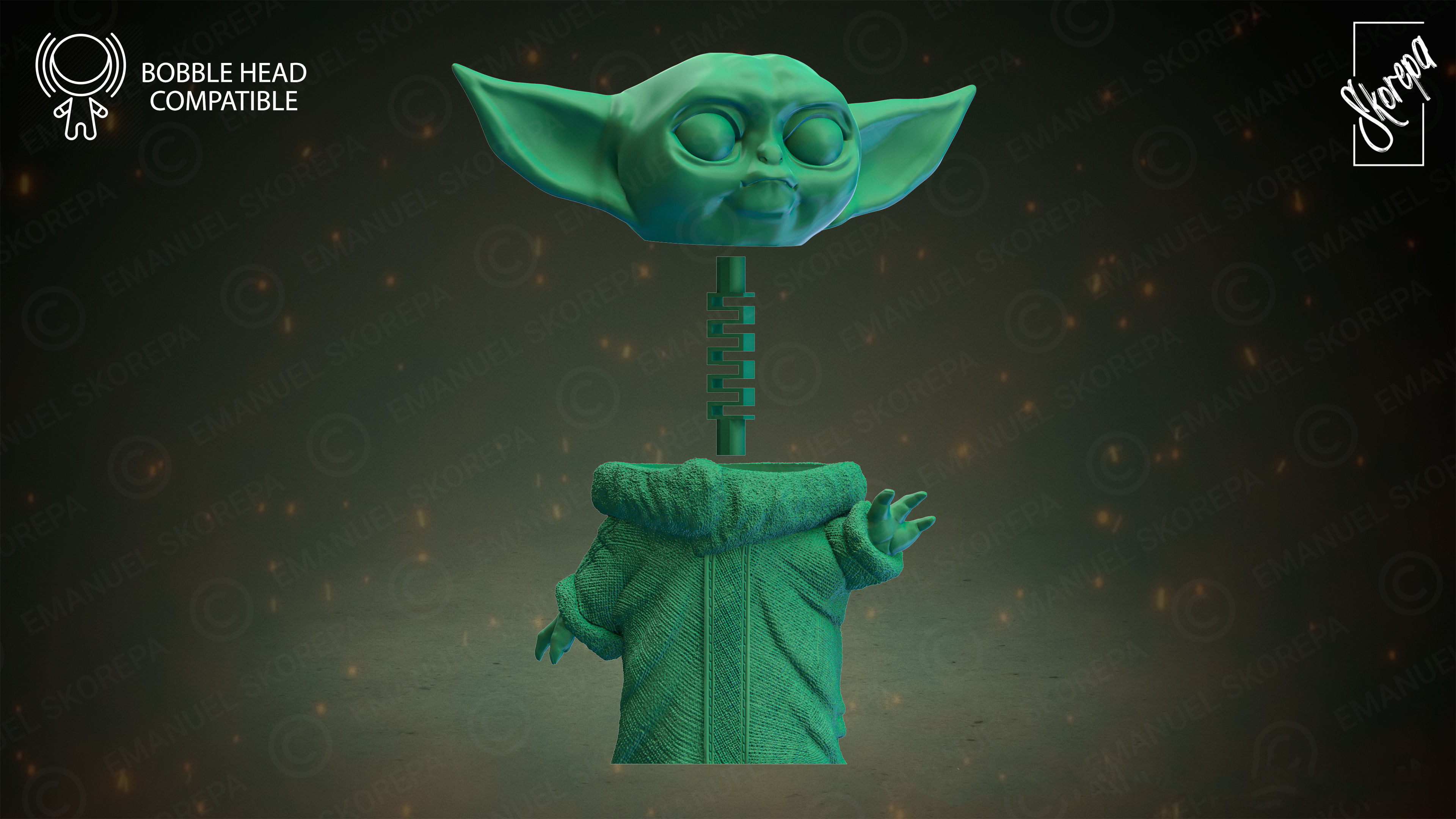 BABY YODA BOBBLE HEAD 3D print model_4
