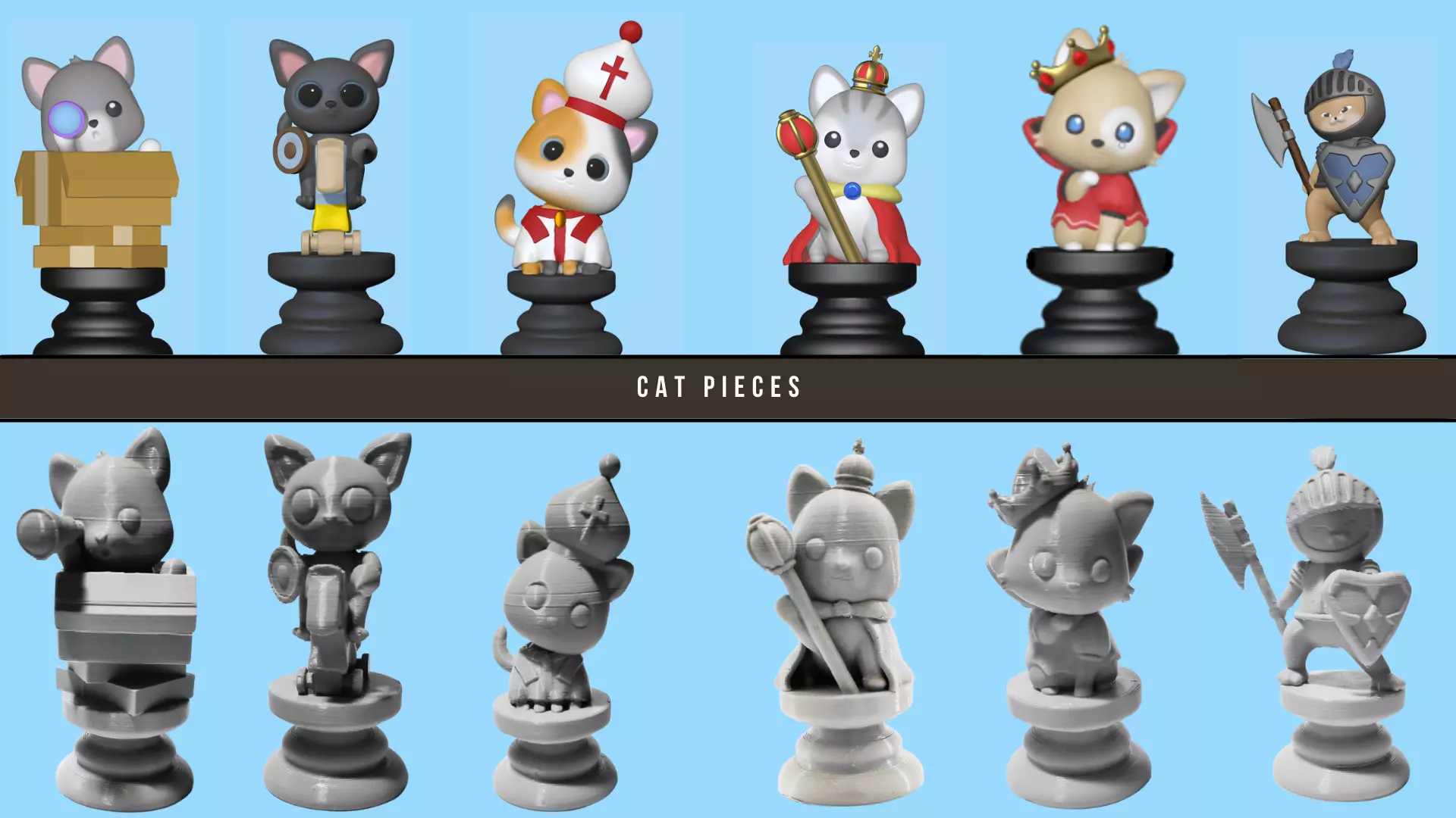 Cat Chess Pieces 3D print model_0