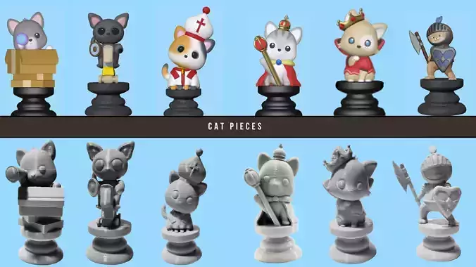  Cat Chess Pieces 3D print model