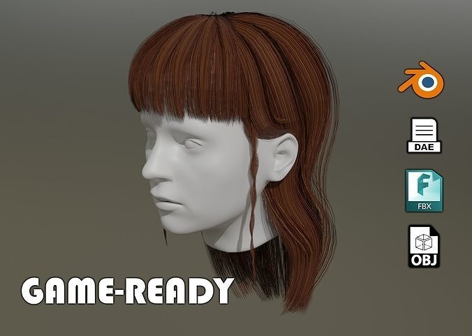 Game ready female 3d fringe hair  Low-poly 3D model