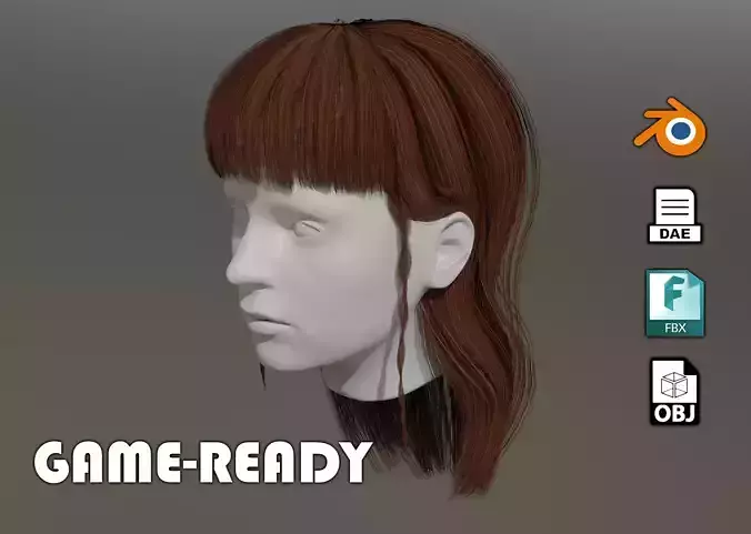 Game ready female 3d fringe hair 