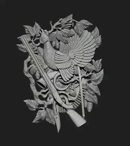 Hunting wood carving with eagle 3D print model