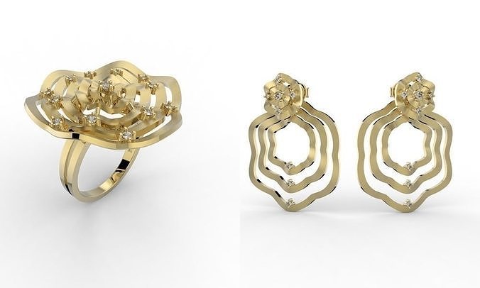 Set Ring and Earring Wave Movement Jewelry 3D print model