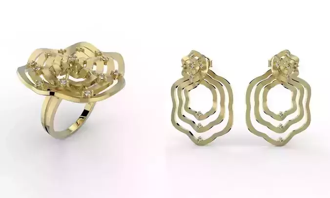 Set Ring and Earring Wave Movement Jewelry