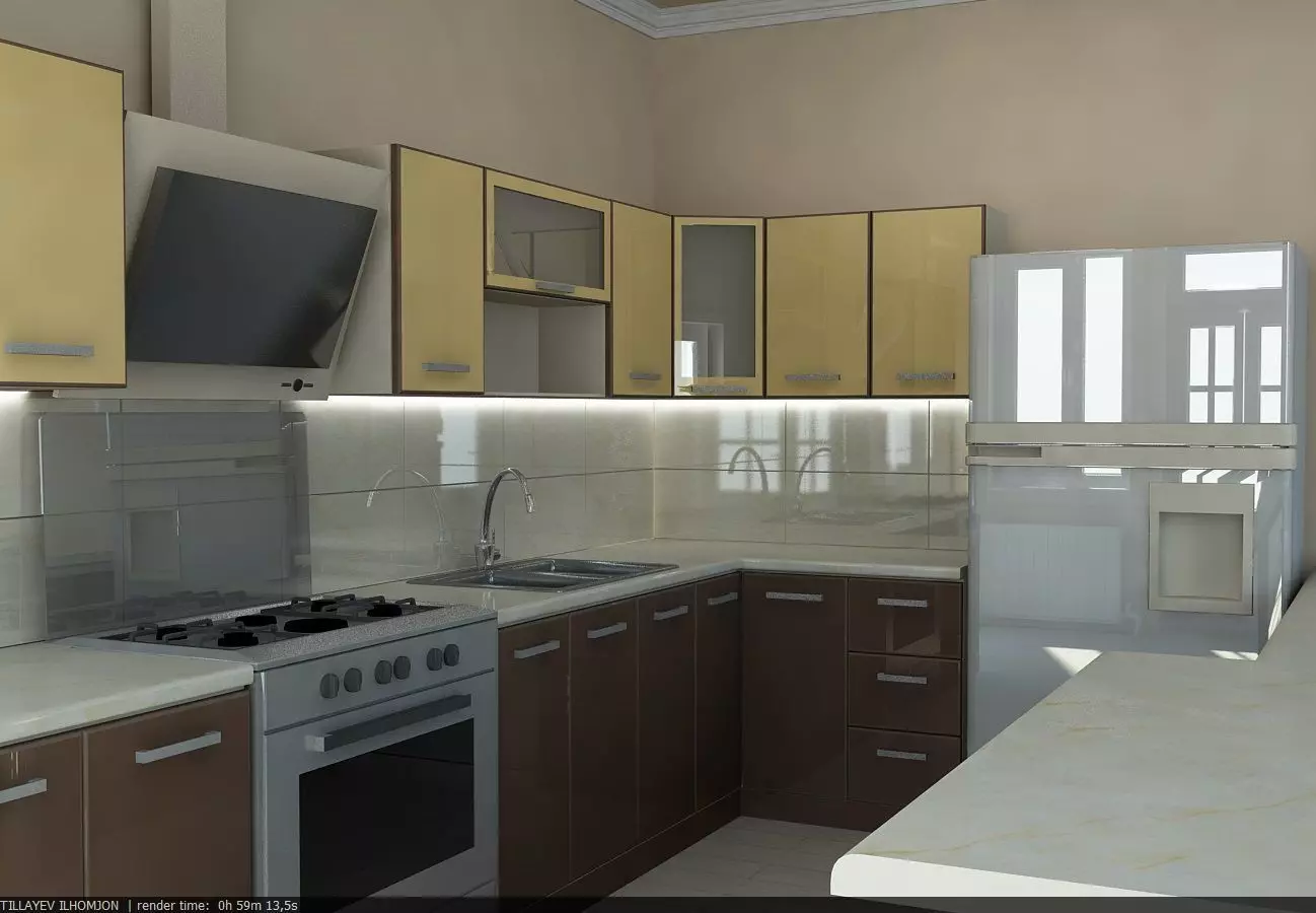 Kitchen with trestle bed 3D model