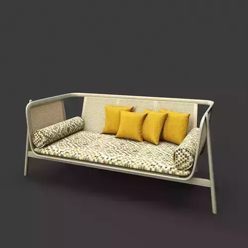 Rattan sofa with seat cushion