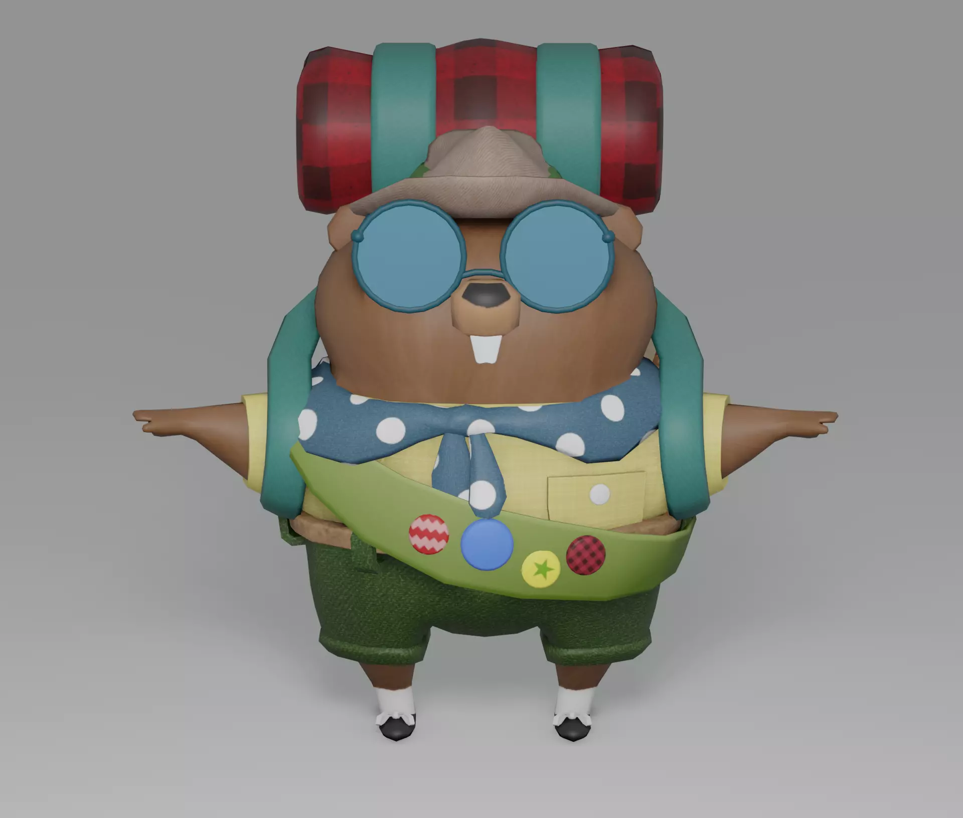 Cartoon Beaver Scout Free low-poly 3D model