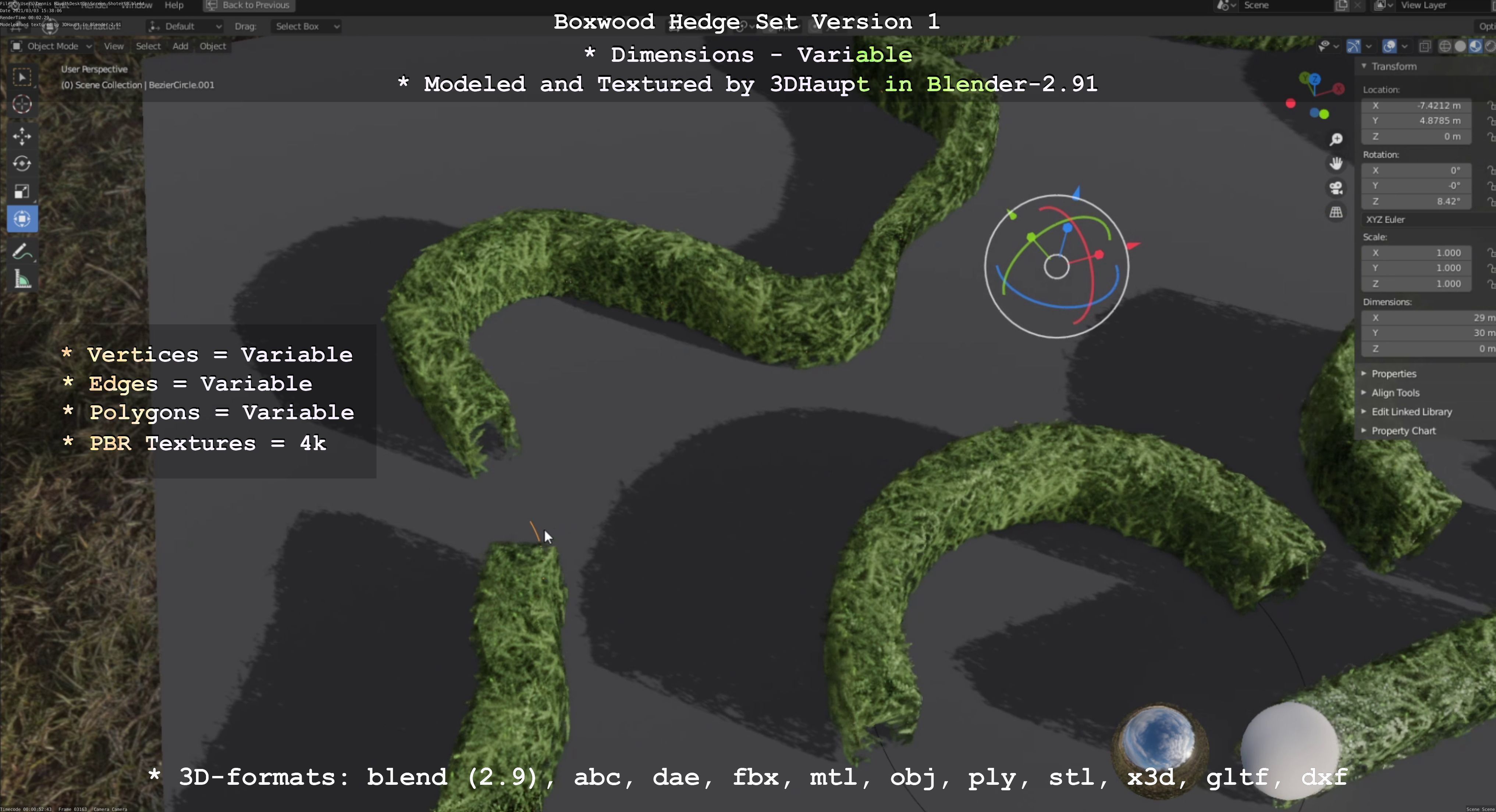 Low-Poly Boxwood Hedge Construction Kit Version 1 Low-poly 3D model_101