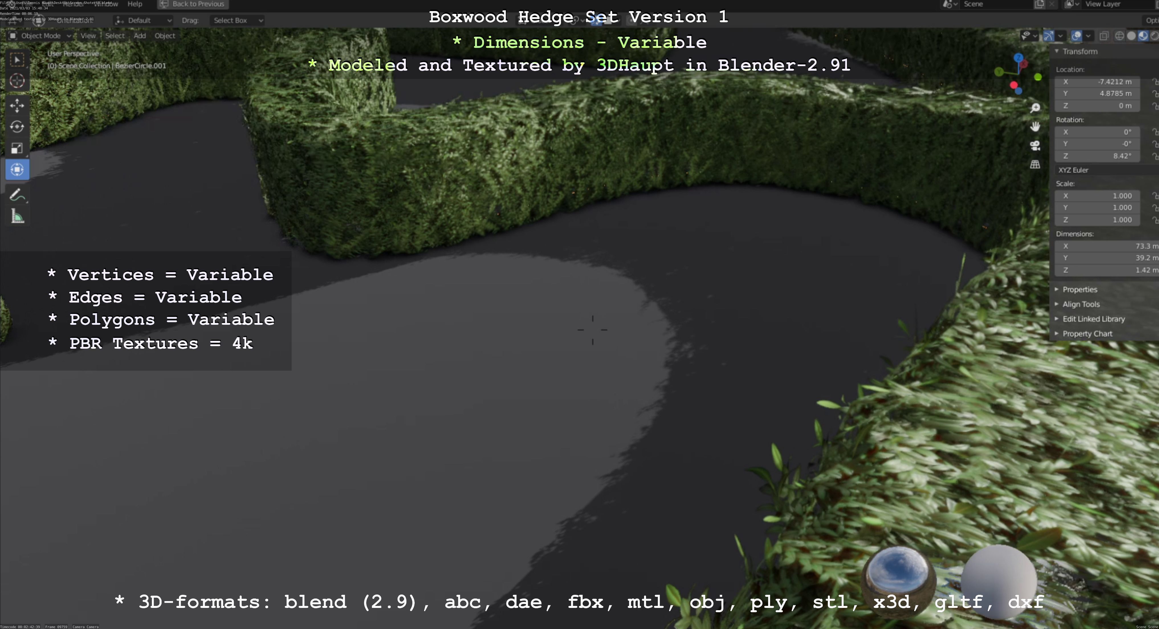 Low-Poly Boxwood Hedge Construction Kit Version 1 Low-poly 3D model_24