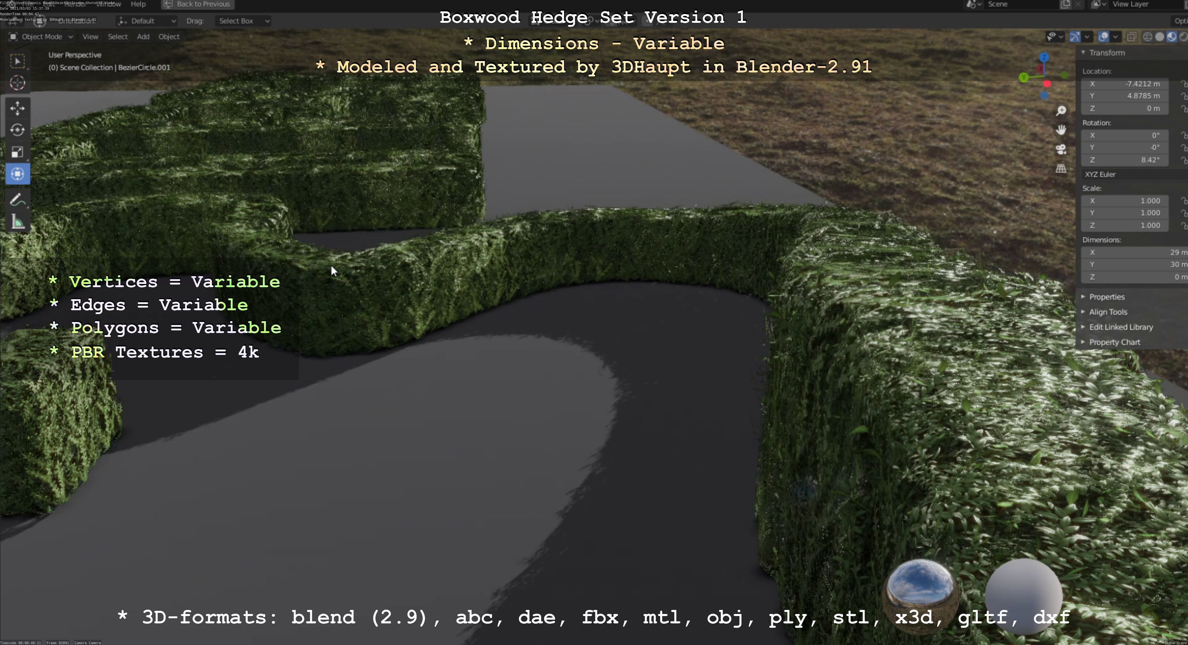 Low-Poly Boxwood Hedge Construction Kit Version 1 Low-poly 3D model_99