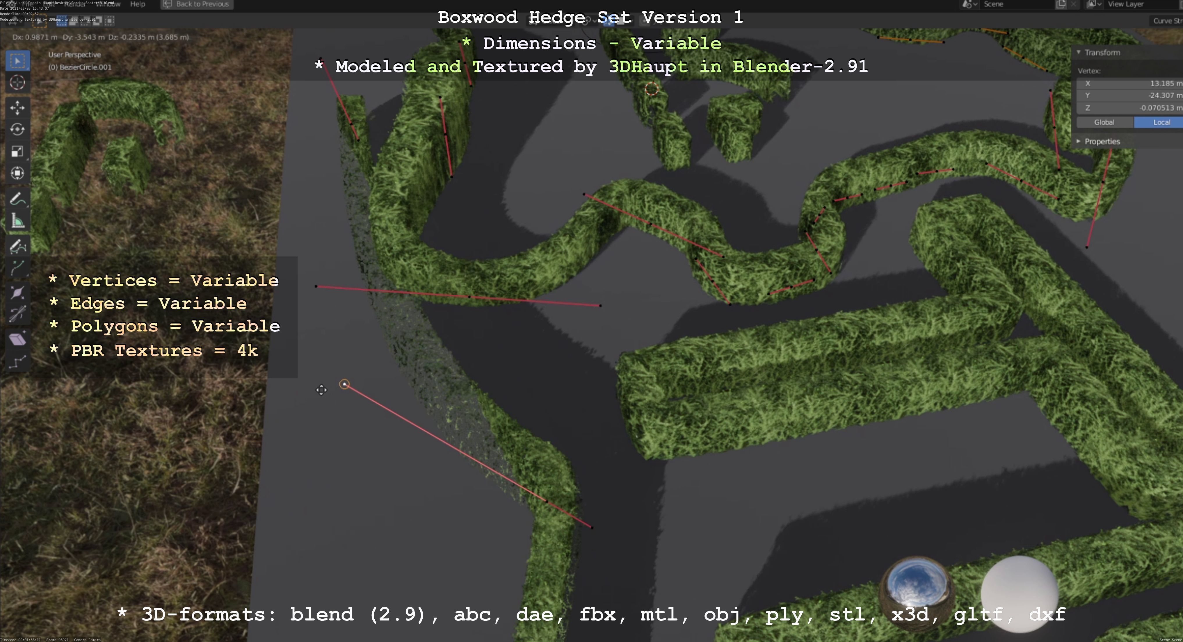Low-Poly Boxwood Hedge Construction Kit Version 1 Low-poly 3D model_65