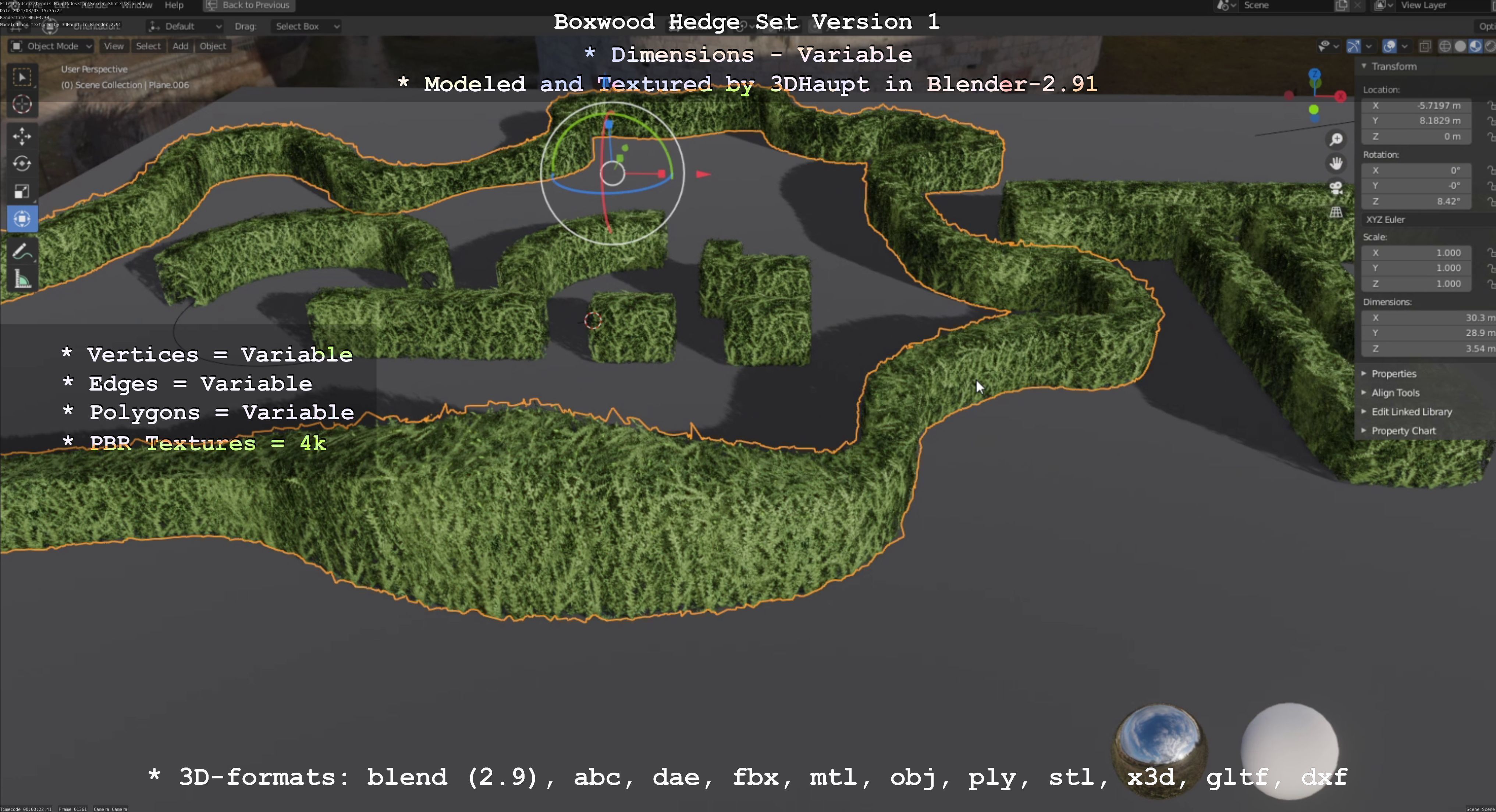 Low-Poly Boxwood Hedge Construction Kit Version 1 Low-poly 3D model_95