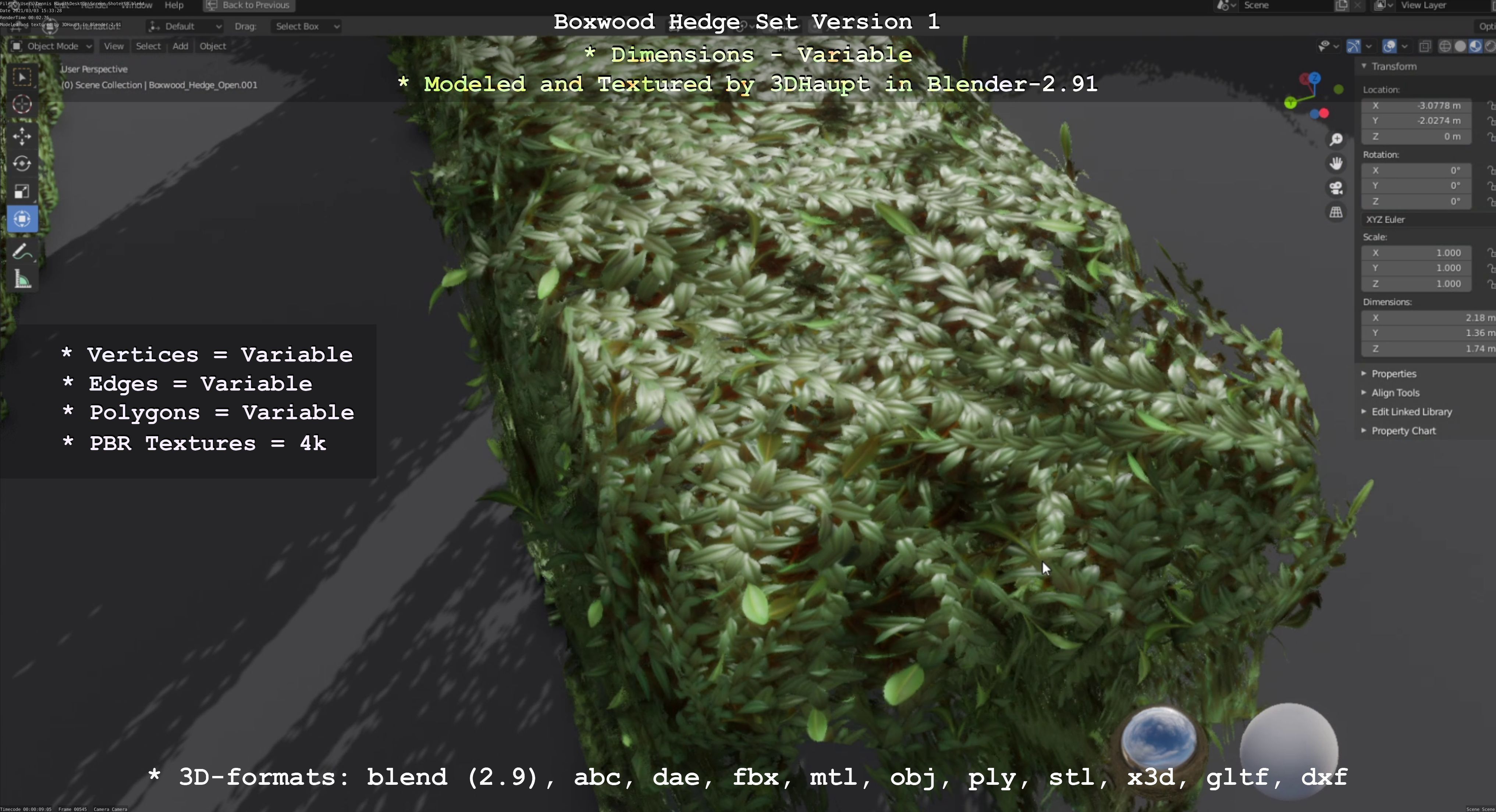 Low-Poly Boxwood Hedge Construction Kit Version 1 Low-poly 3D model_90