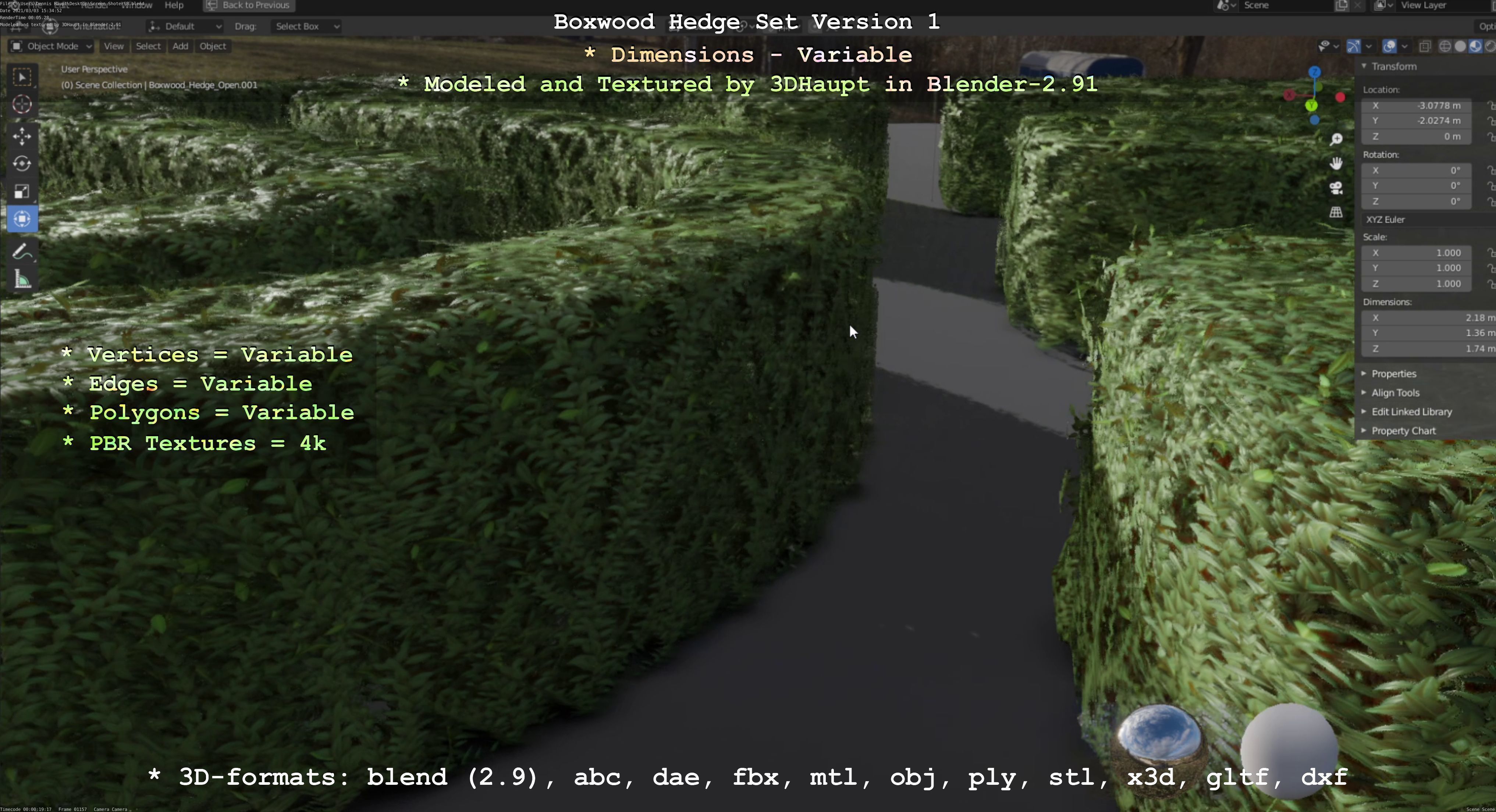 Low-Poly Boxwood Hedge Construction Kit Version 1 Low-poly 3D model_27