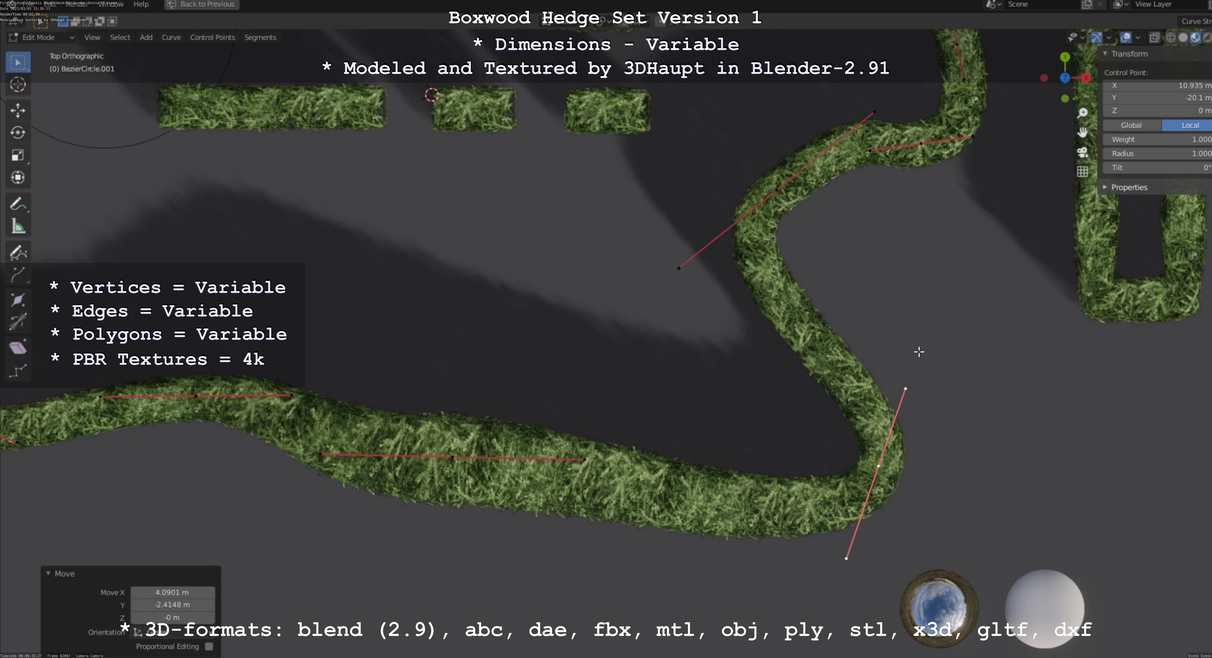 Low-Poly Boxwood Hedge Construction Kit Version 1 Low-poly 3D model_32