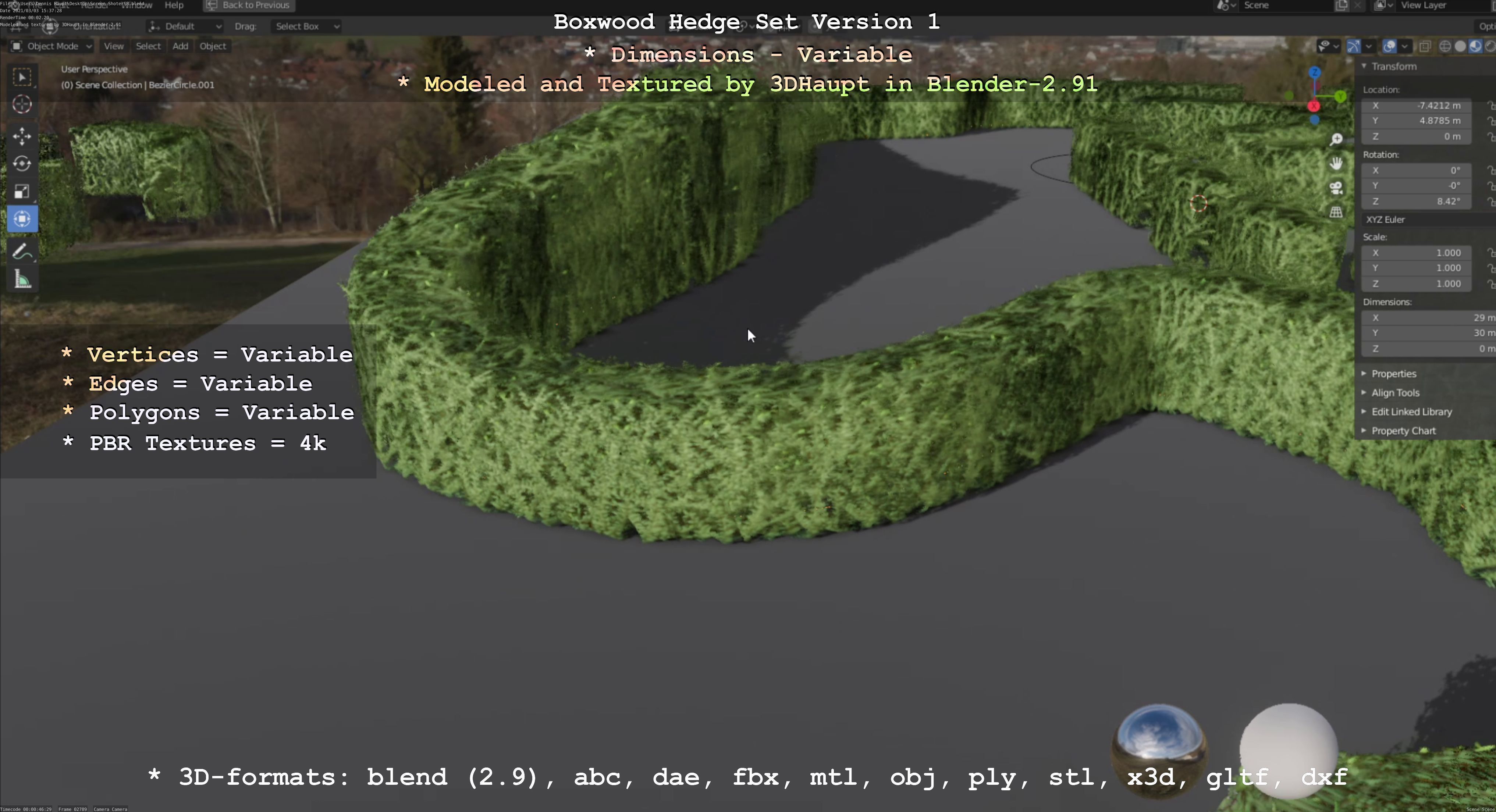 Low-Poly Boxwood Hedge Construction Kit Version 1 Low-poly 3D model_25