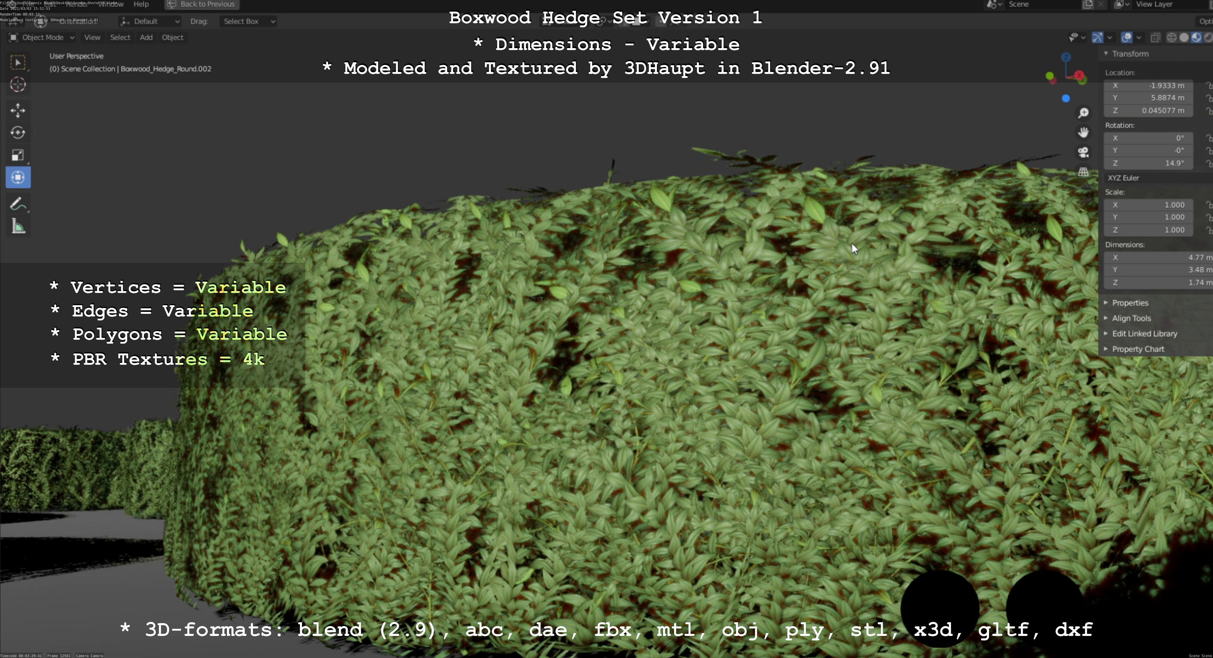 Low-Poly Boxwood Hedge Construction Kit Version 1 Low-poly 3D model_30