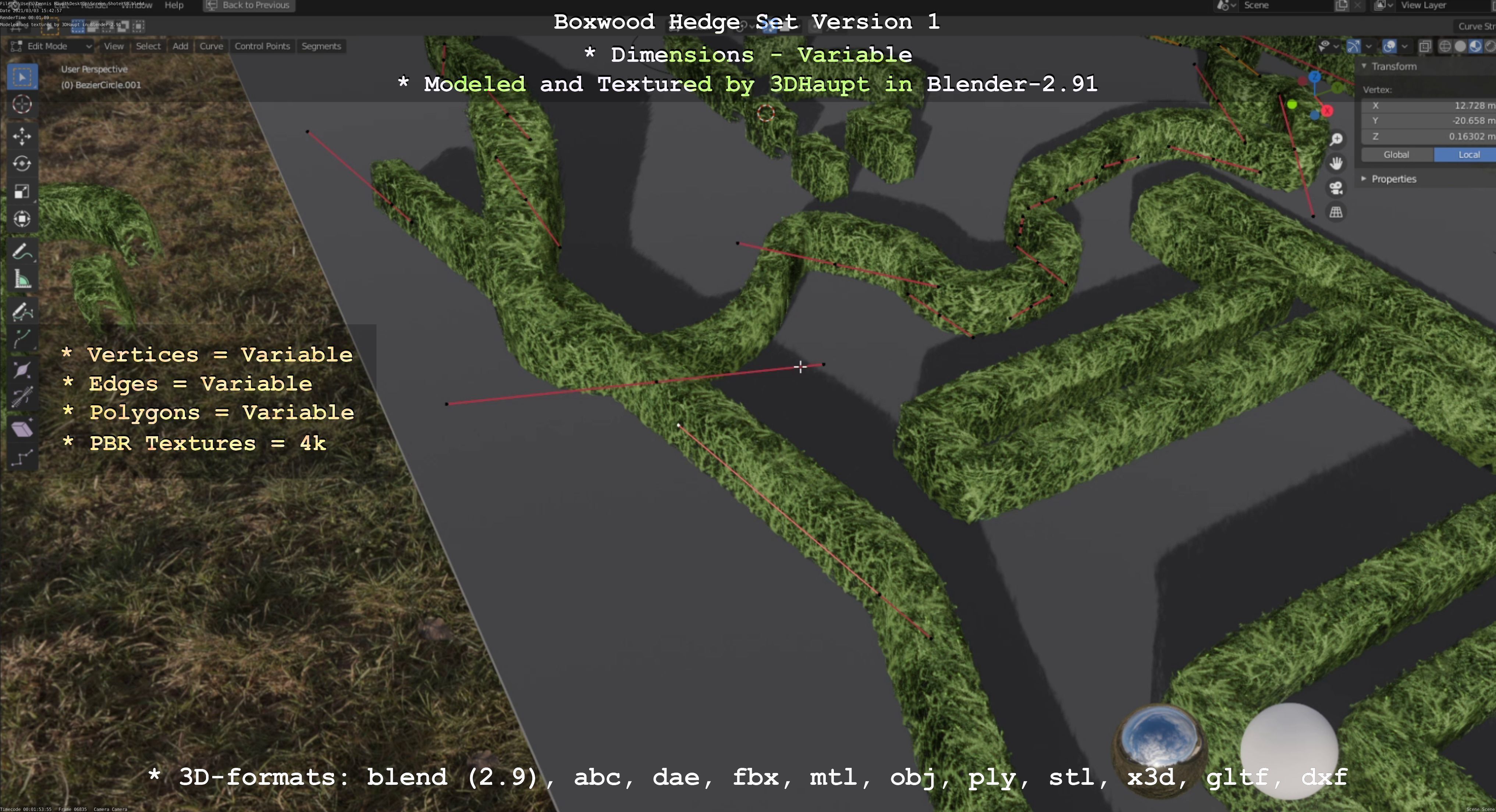 Low-Poly Boxwood Hedge Construction Kit Version 1 Low-poly 3D model_70