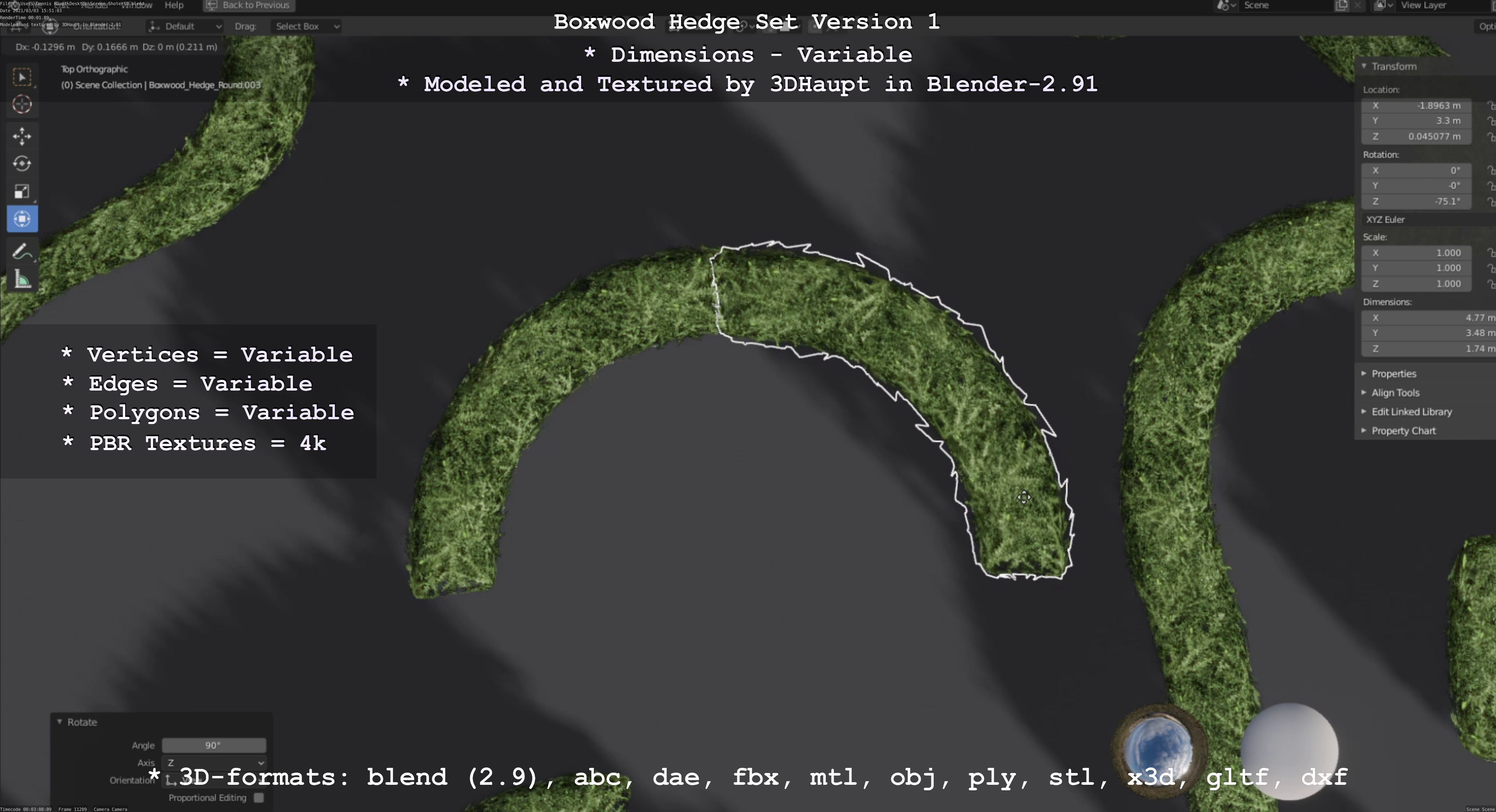 Low-Poly Boxwood Hedge Construction Kit Version 1 Low-poly 3D model_83