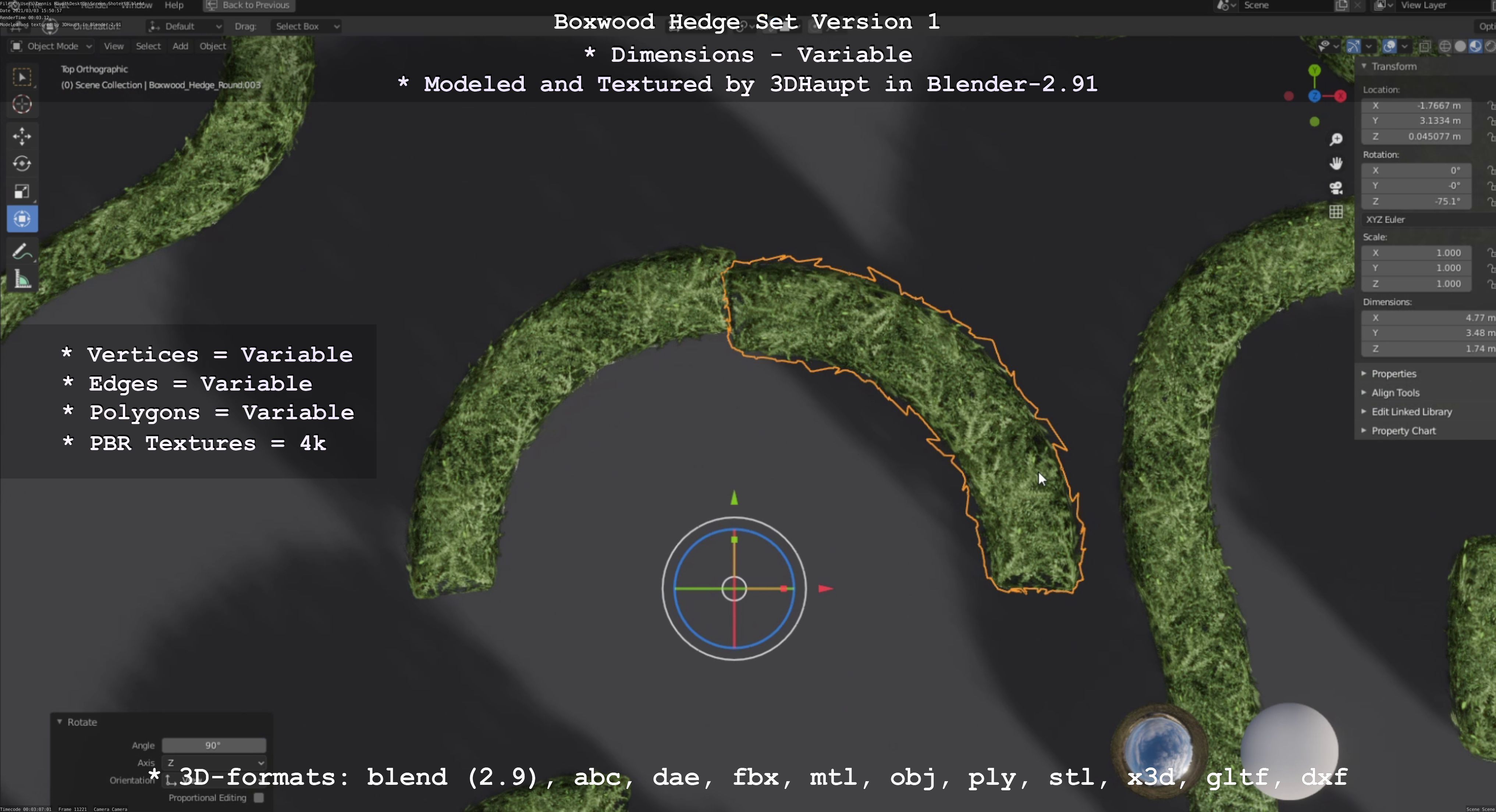 Low-Poly Boxwood Hedge Construction Kit Version 1 Low-poly 3D model_80