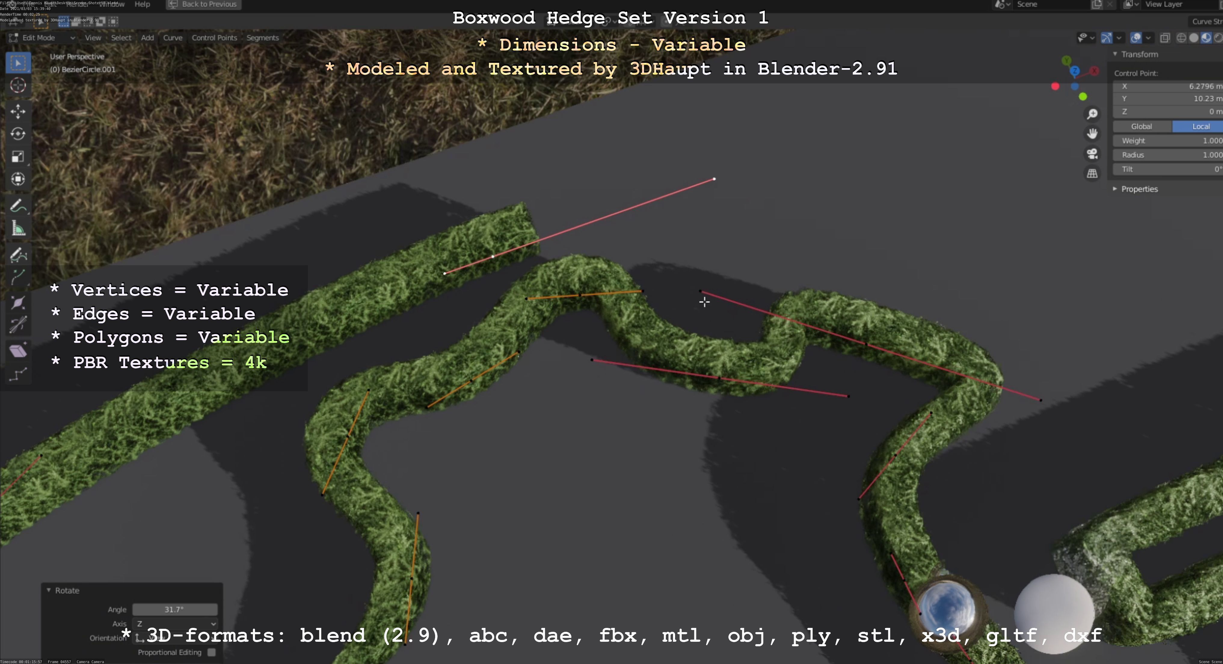 Low-Poly Boxwood Hedge Construction Kit Version 1 Low-poly 3D model_66