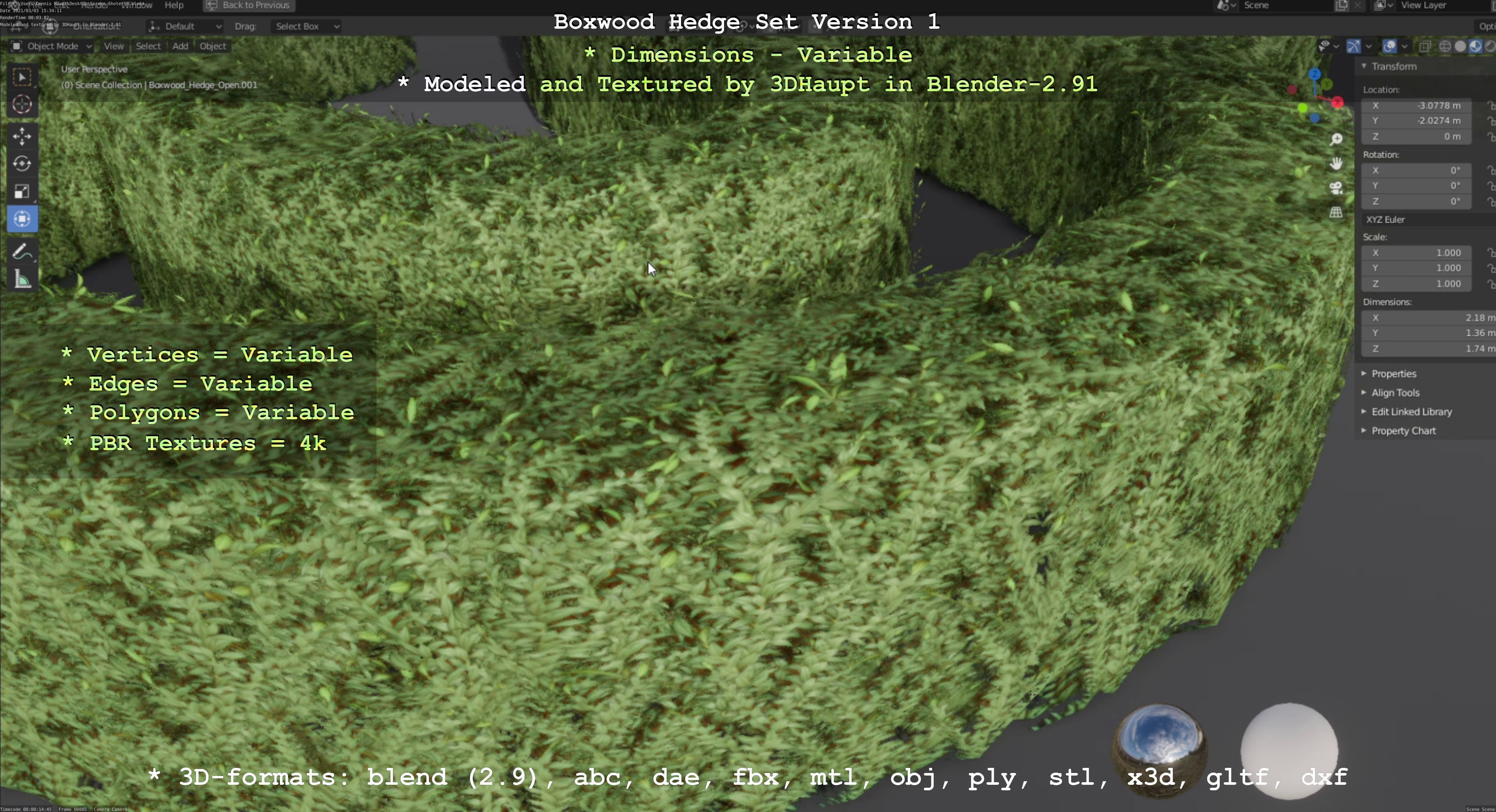 Low-Poly Boxwood Hedge Construction Kit Version 1 Low-poly 3D model_8