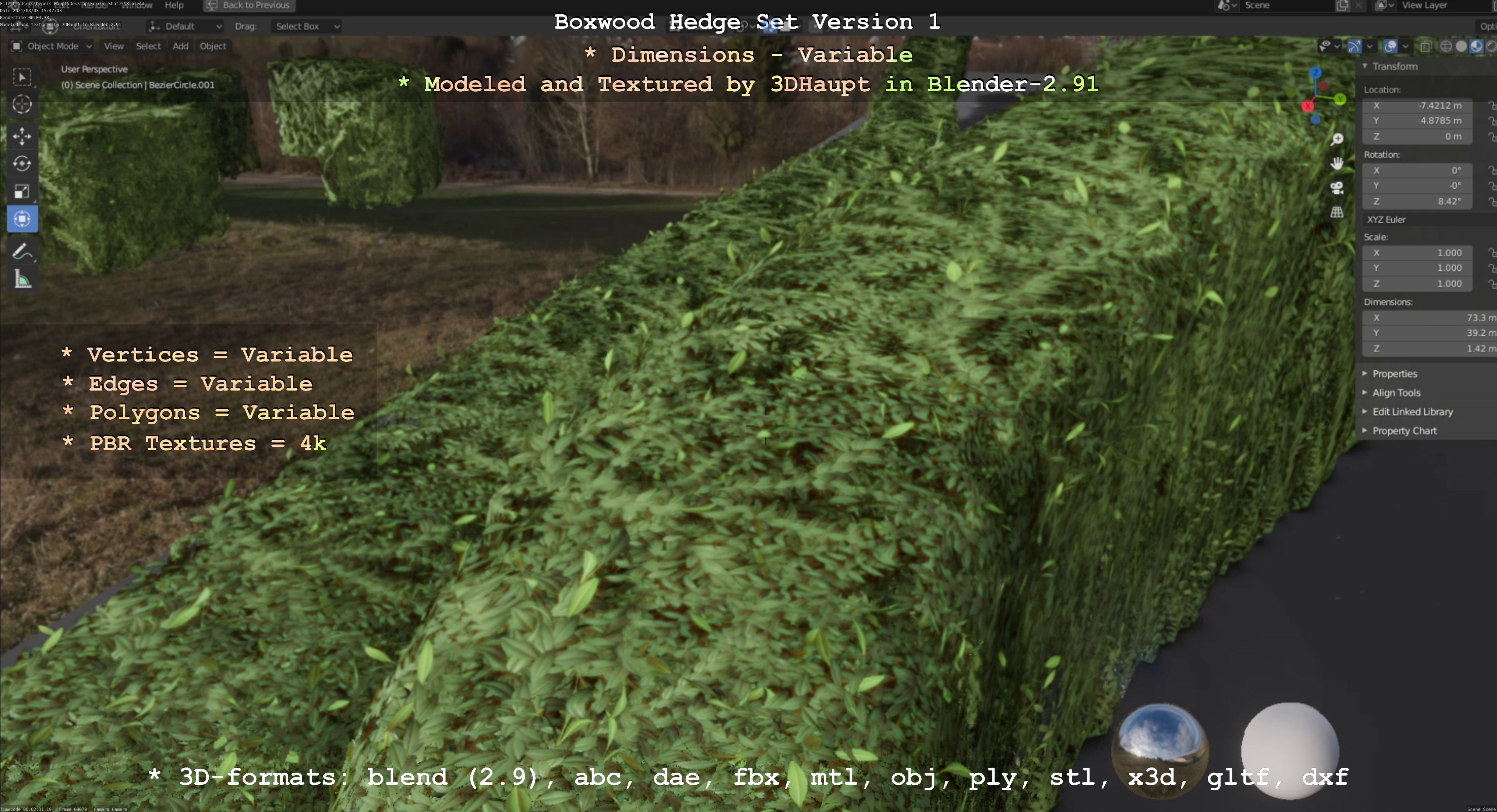 Low-Poly Boxwood Hedge Construction Kit Version 1 Low-poly 3D model_71