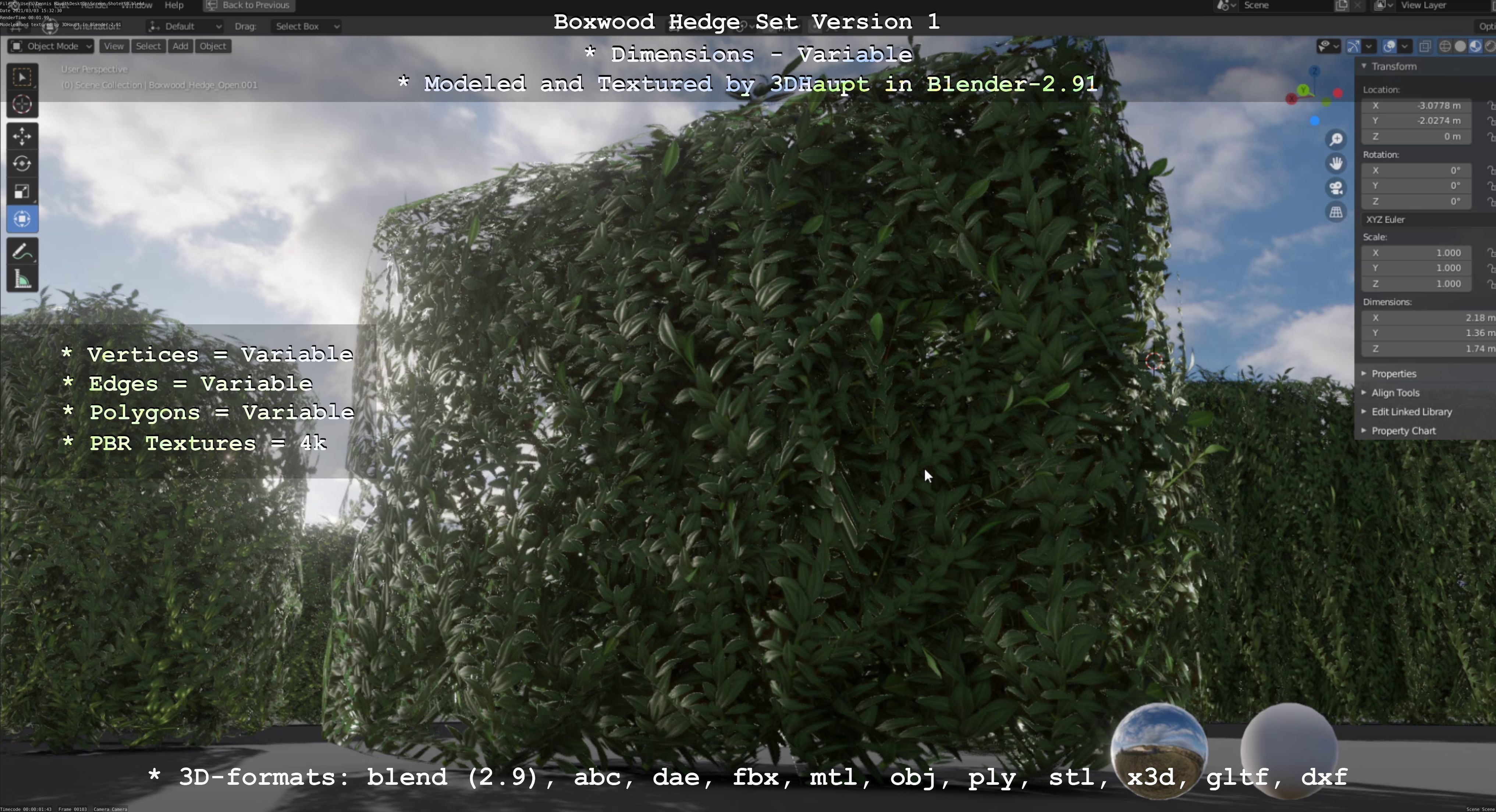 Low-Poly Boxwood Hedge Construction Kit Version 1 Low-poly 3D model_3