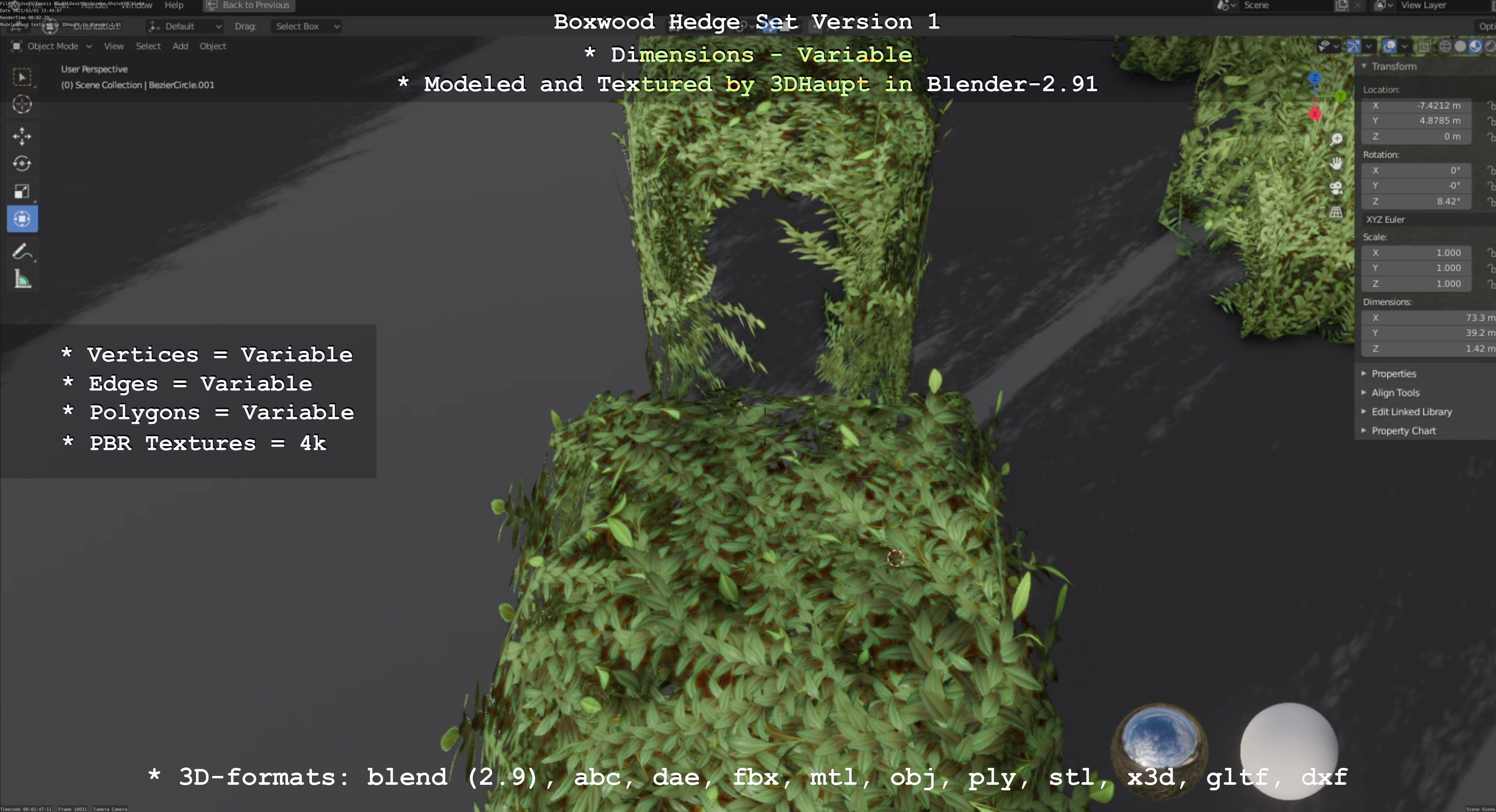 Low-Poly Boxwood Hedge Construction Kit Version 1 Low-poly 3D model_78