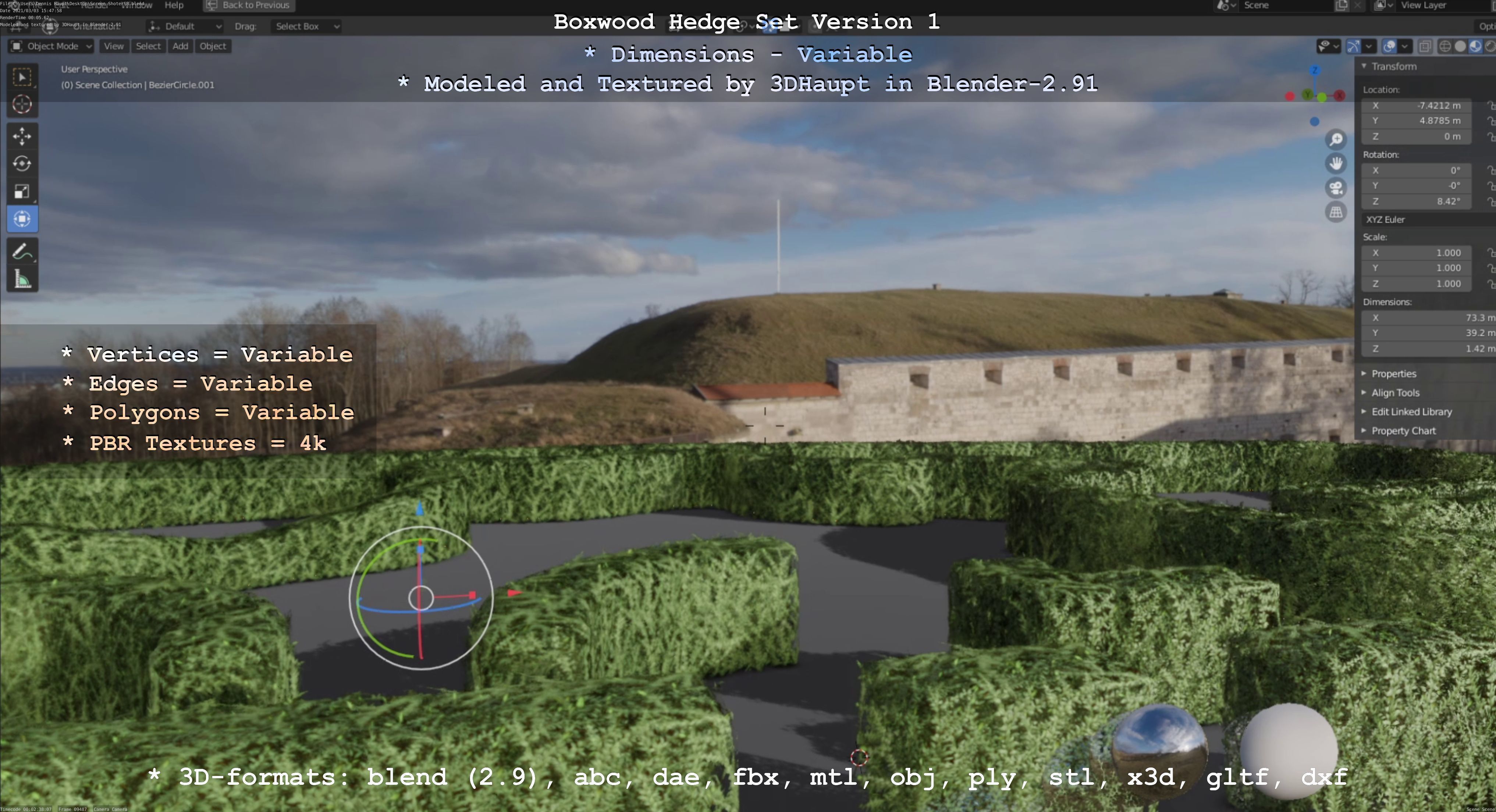 Low-Poly Boxwood Hedge Construction Kit Version 1 Low-poly 3D model_34