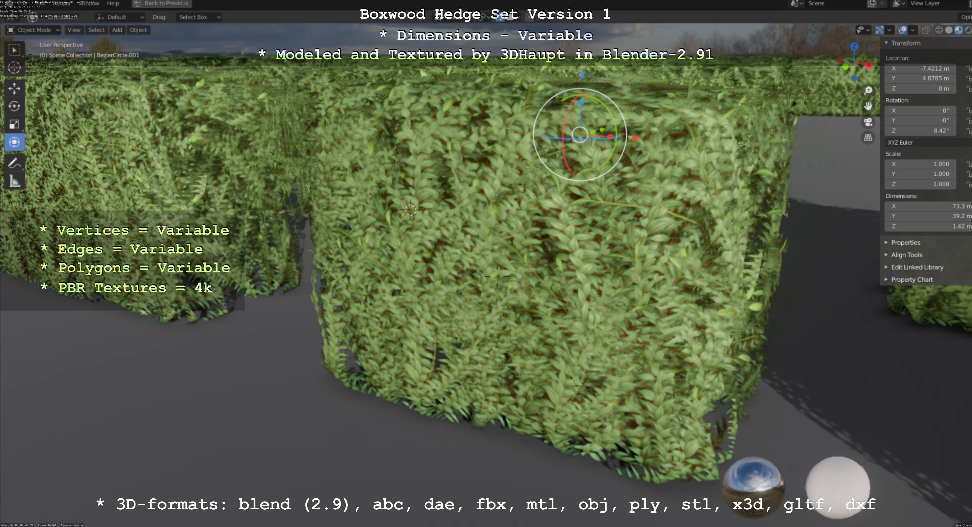 Low-Poly Boxwood Hedge Construction Kit Version 1 Low-poly 3D model_77