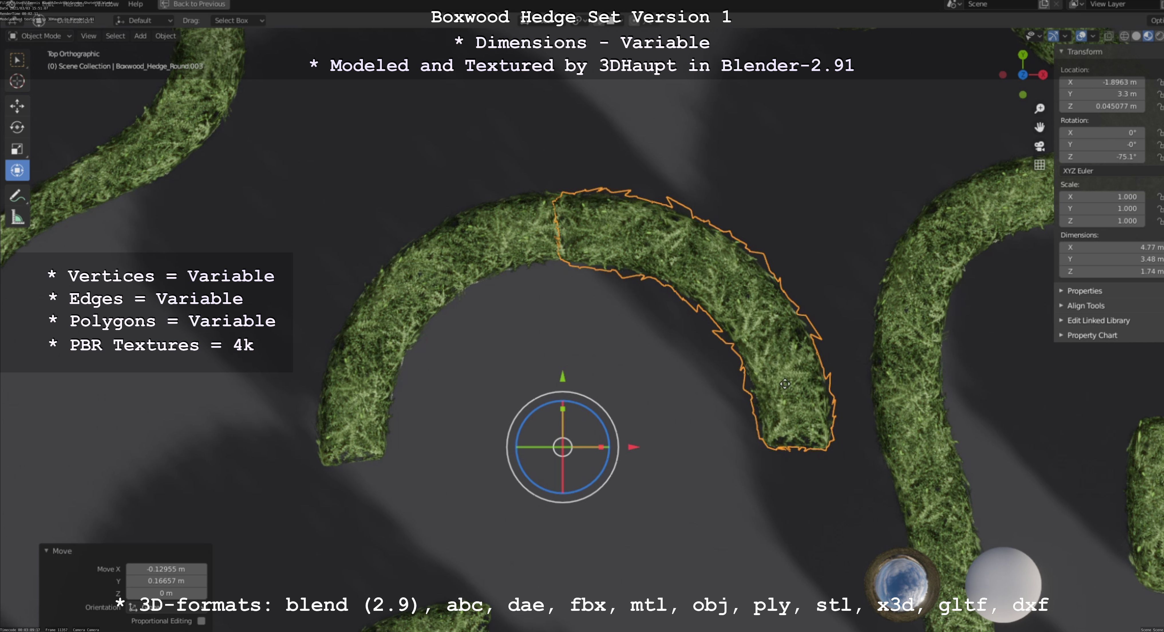 Low-Poly Boxwood Hedge Construction Kit Version 1 Low-poly 3D model_88