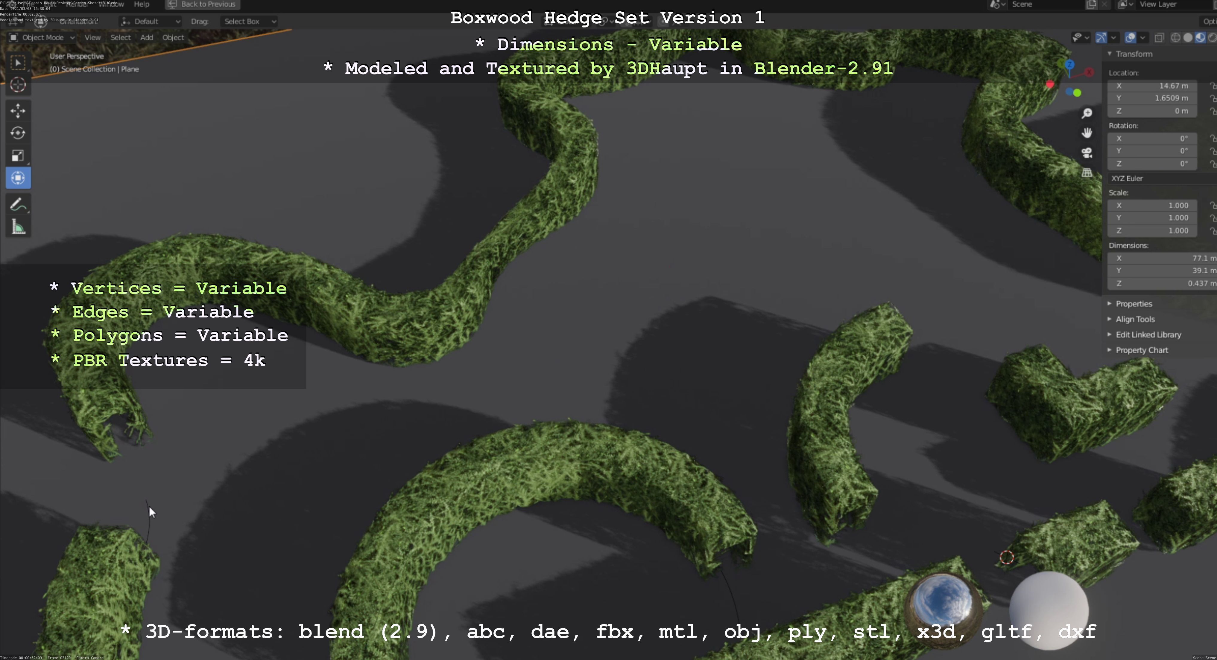 Low-Poly Boxwood Hedge Construction Kit Version 1 Low-poly 3D model_44