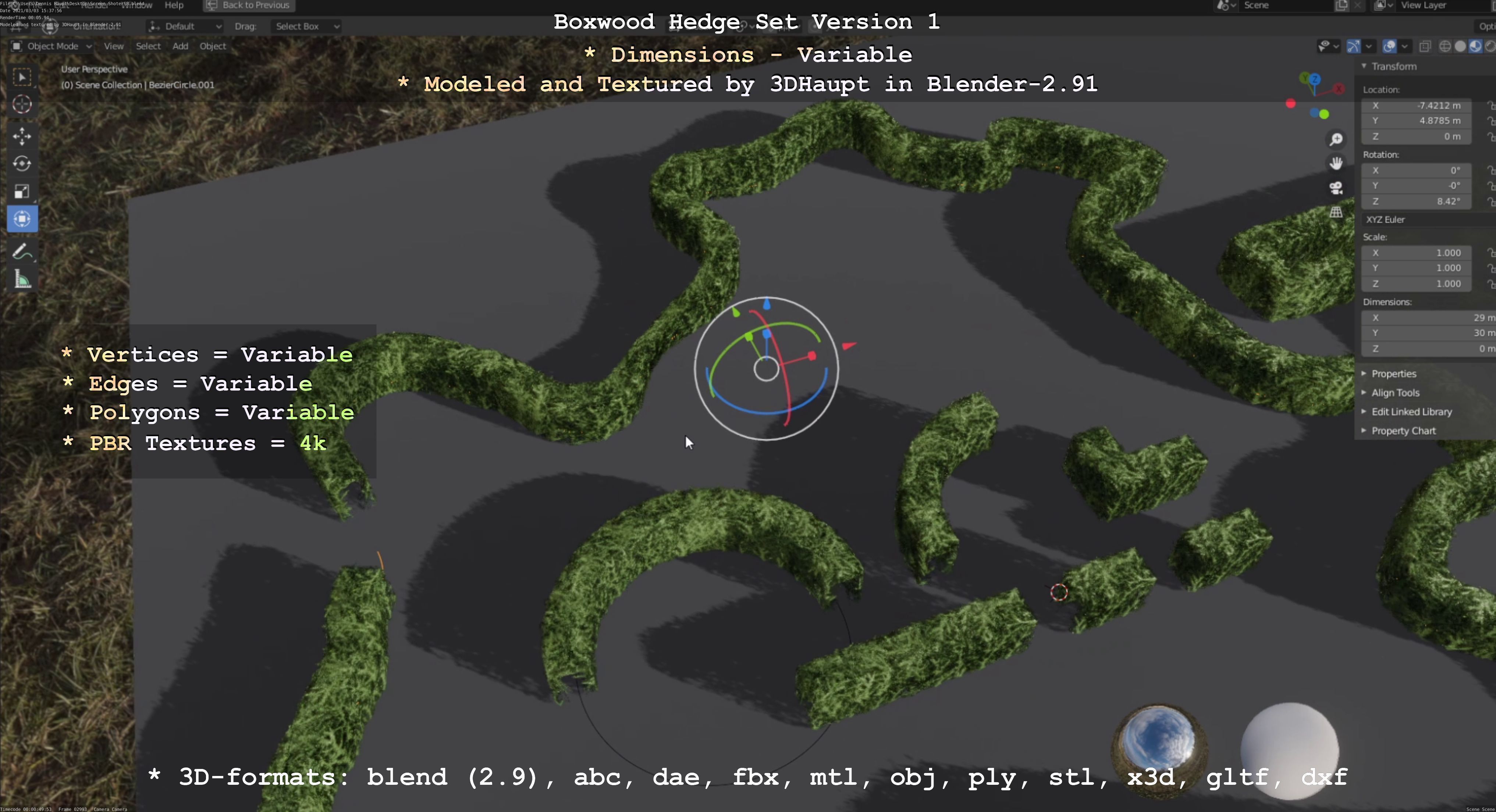 Low-Poly Boxwood Hedge Construction Kit Version 1 Low-poly 3D model_100