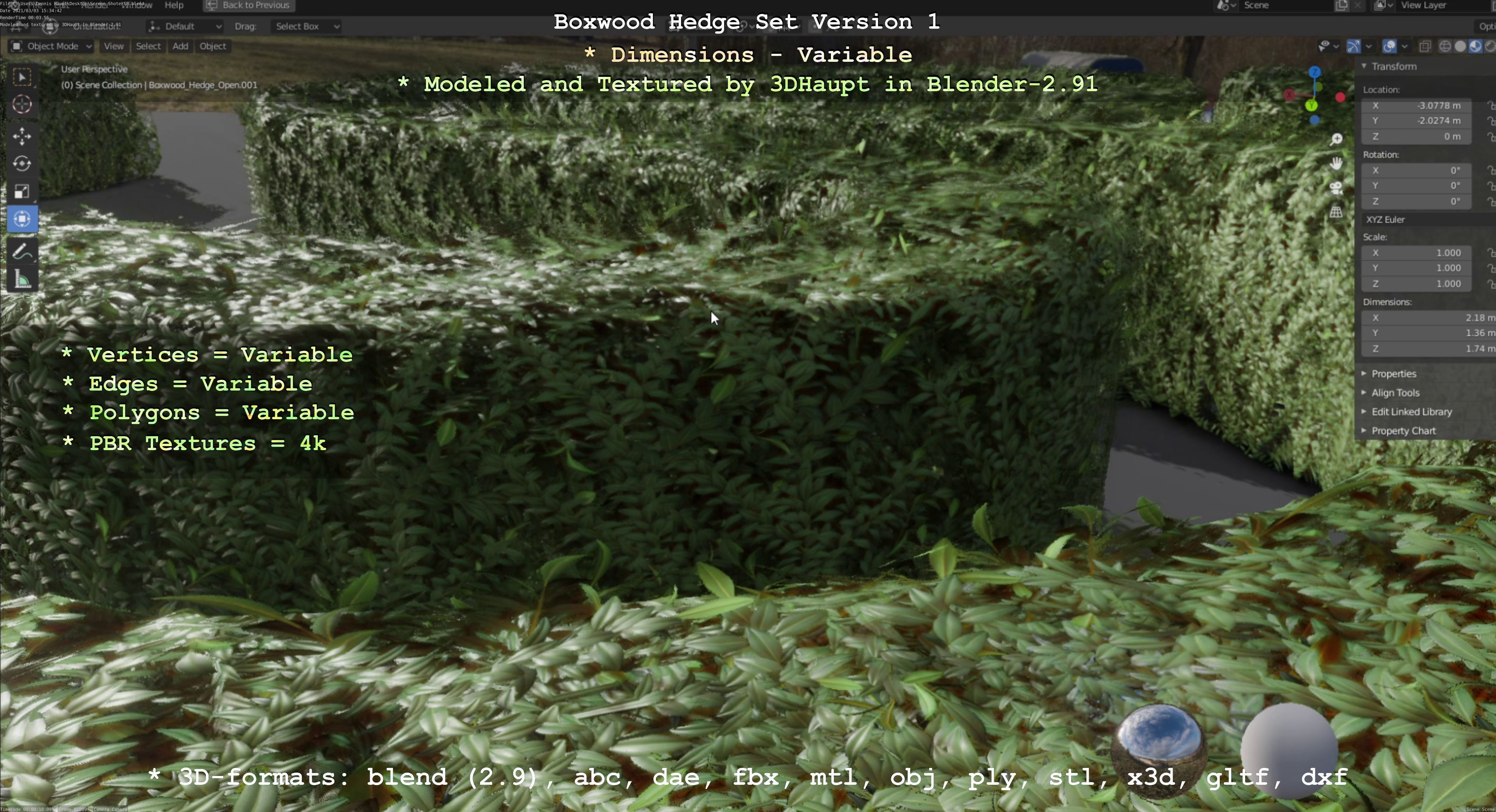 Low-Poly Boxwood Hedge Construction Kit Version 1 Low-poly 3D model_5