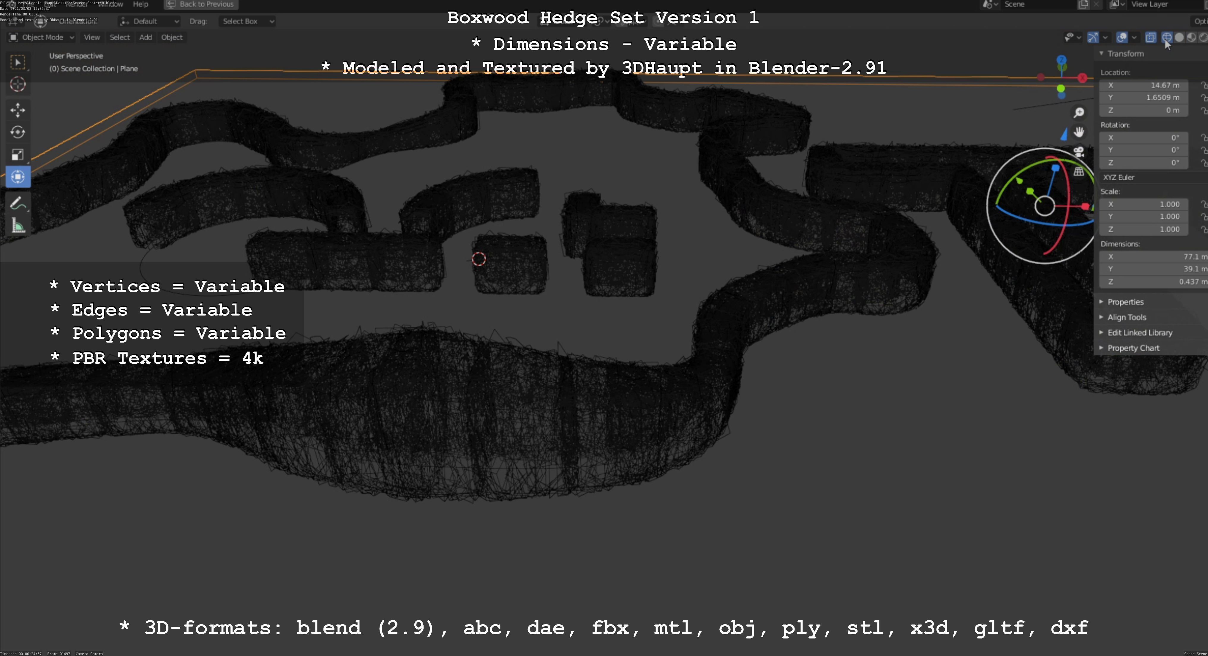 Low-Poly Boxwood Hedge Construction Kit Version 1 Low-poly 3D model_97