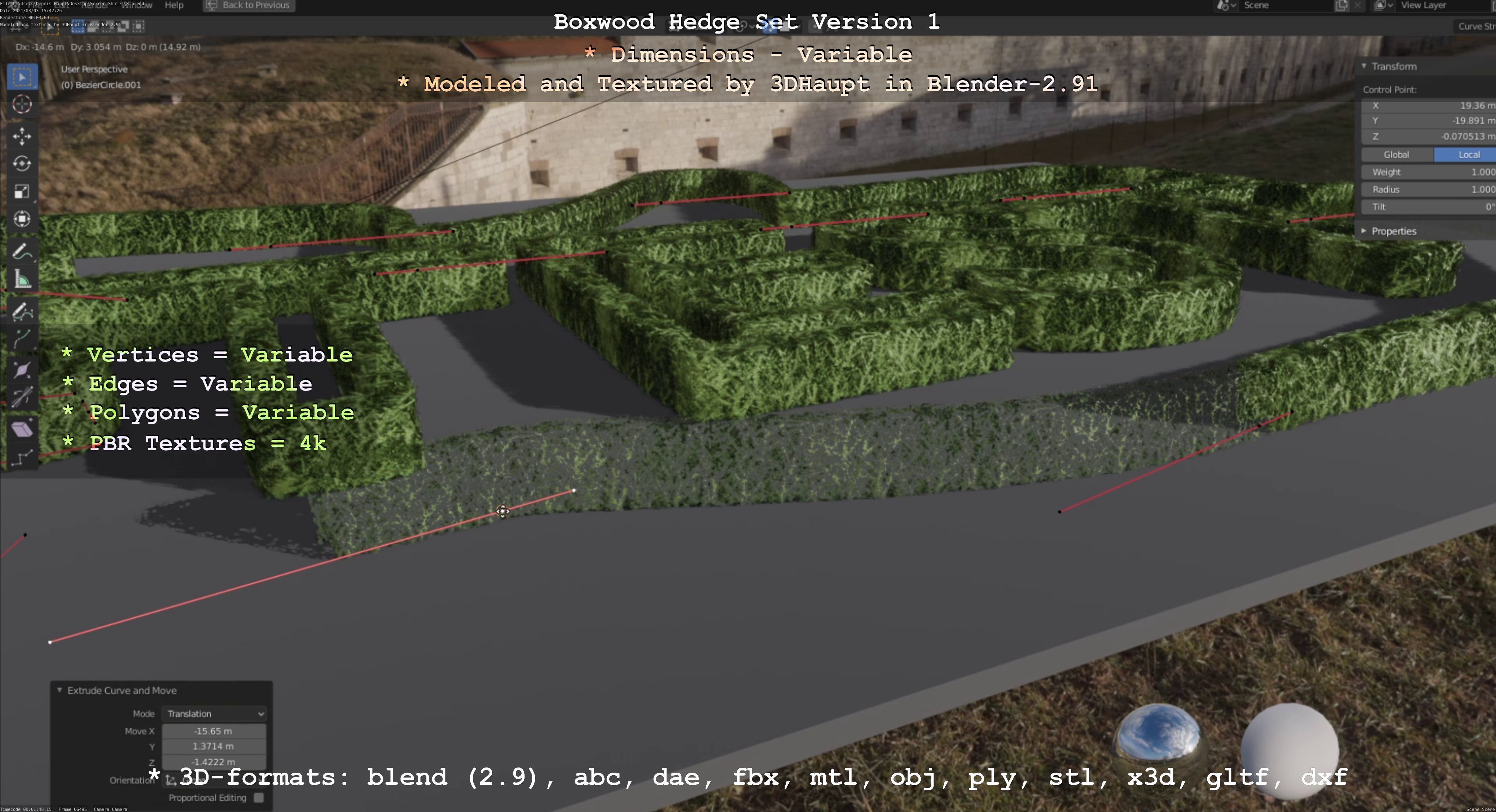 Low-Poly Boxwood Hedge Construction Kit Version 1 Low-poly 3D model_45