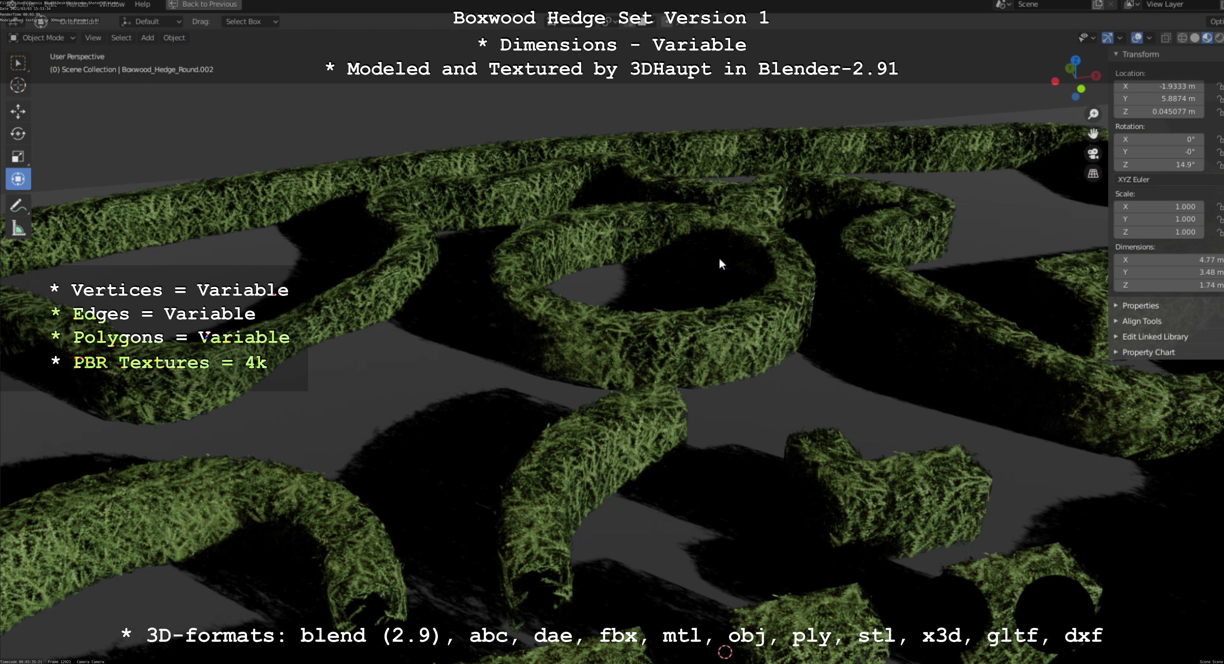 Low-Poly Boxwood Hedge Construction Kit Version 1 Low-poly 3D model_36