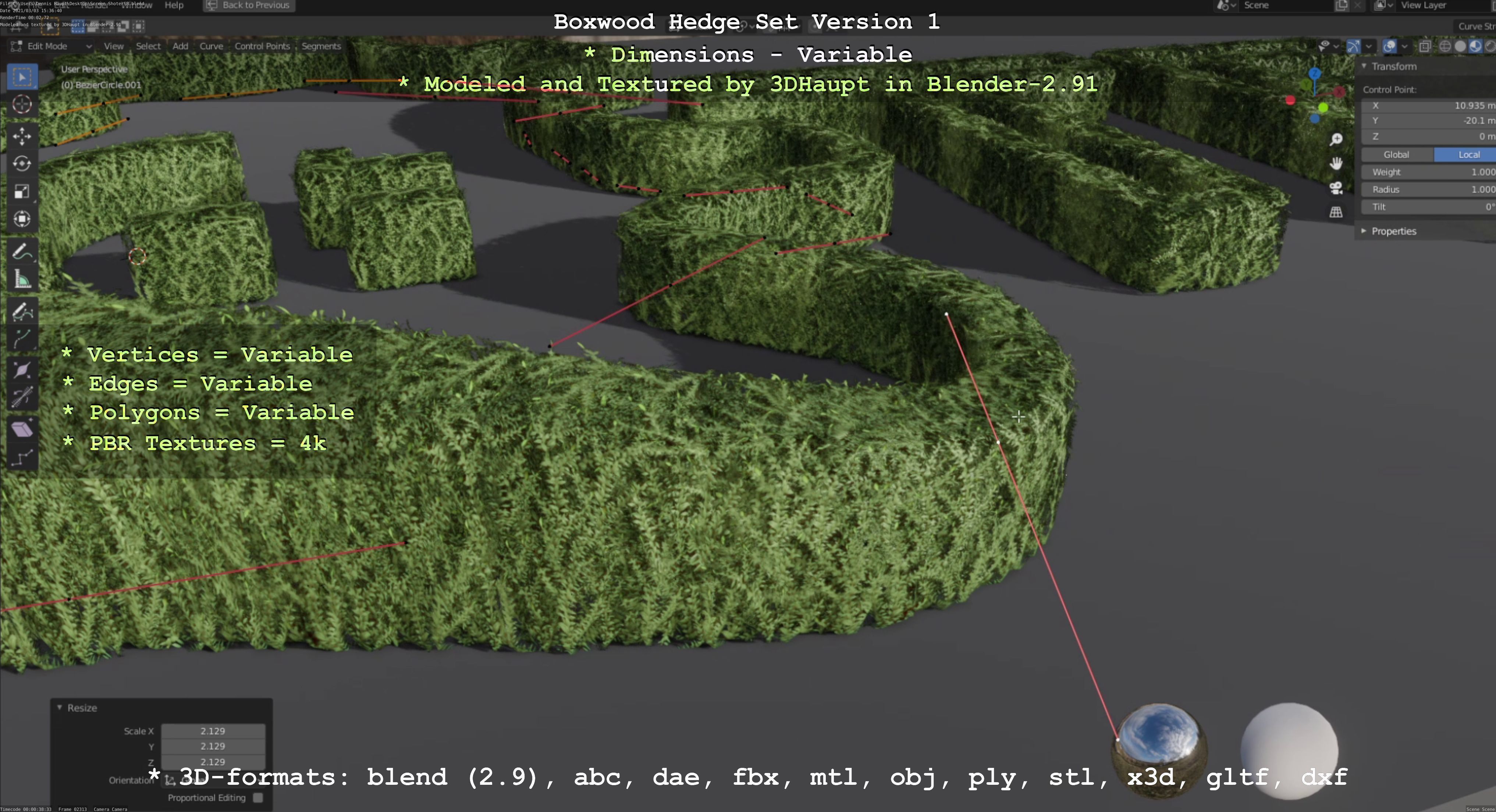 Low-Poly Boxwood Hedge Construction Kit Version 1 Low-poly 3D model_96
