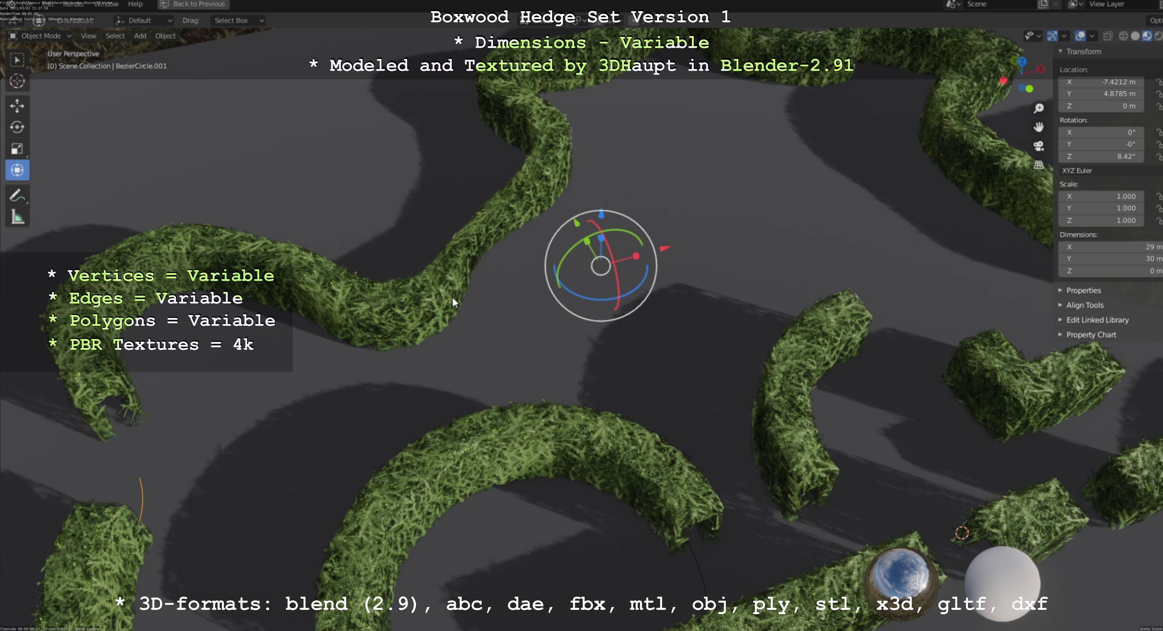 Low-Poly Boxwood Hedge Construction Kit Version 1 Low-poly 3D model_103