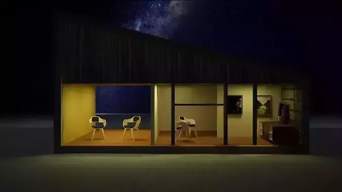 Exterior house at night with stars in sky