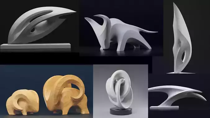 Modern abstract sculptures bundle 3D Model Collection