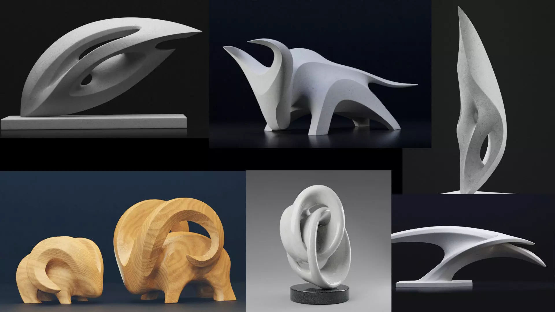 Modern abstract sculptures bundle 3D Model Collection_0