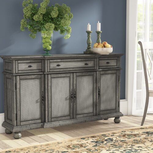 Poplar Burnished Gray Giulia 3 Drawer Credenza 3D model_1