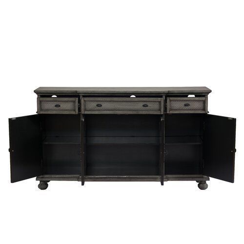 Poplar Burnished Gray Giulia 3 Drawer Credenza 3D model_2
