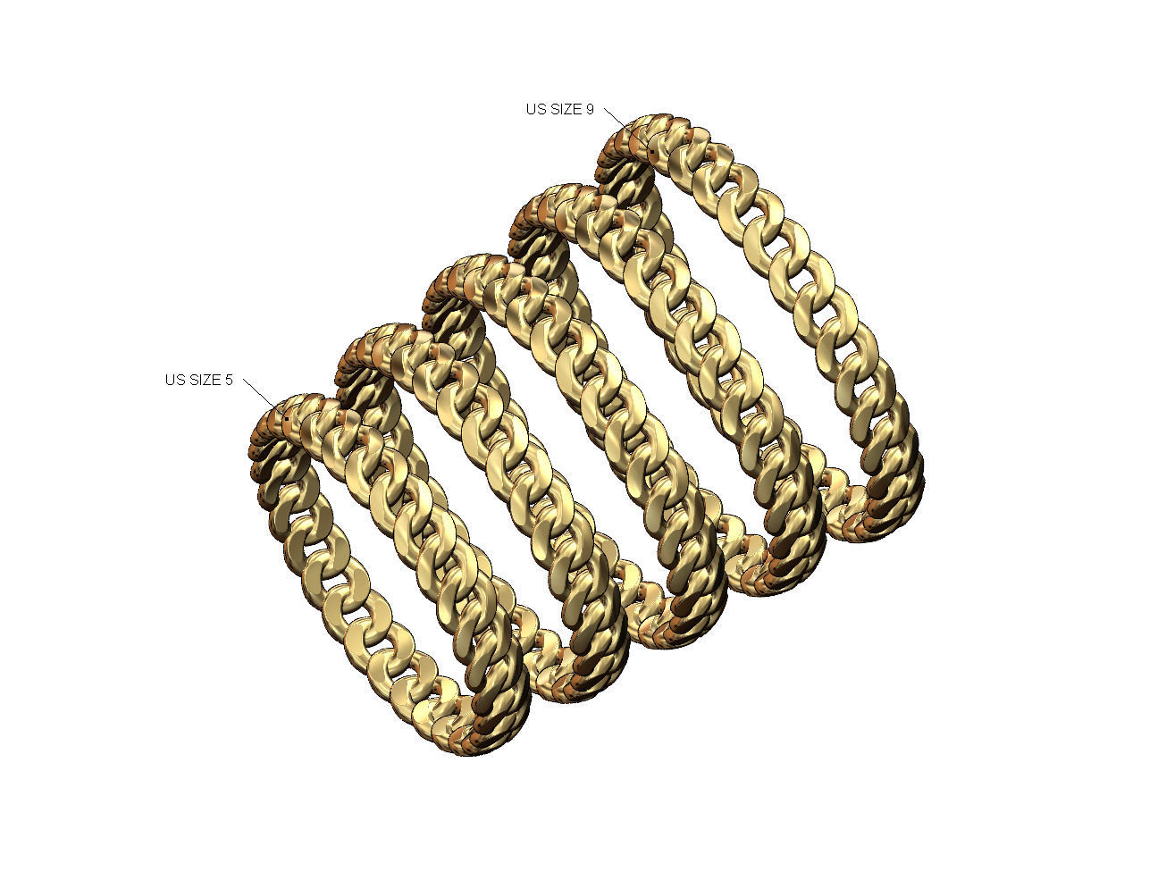 Thin 3mm wide cuban link band size 5to9 3D print model_1