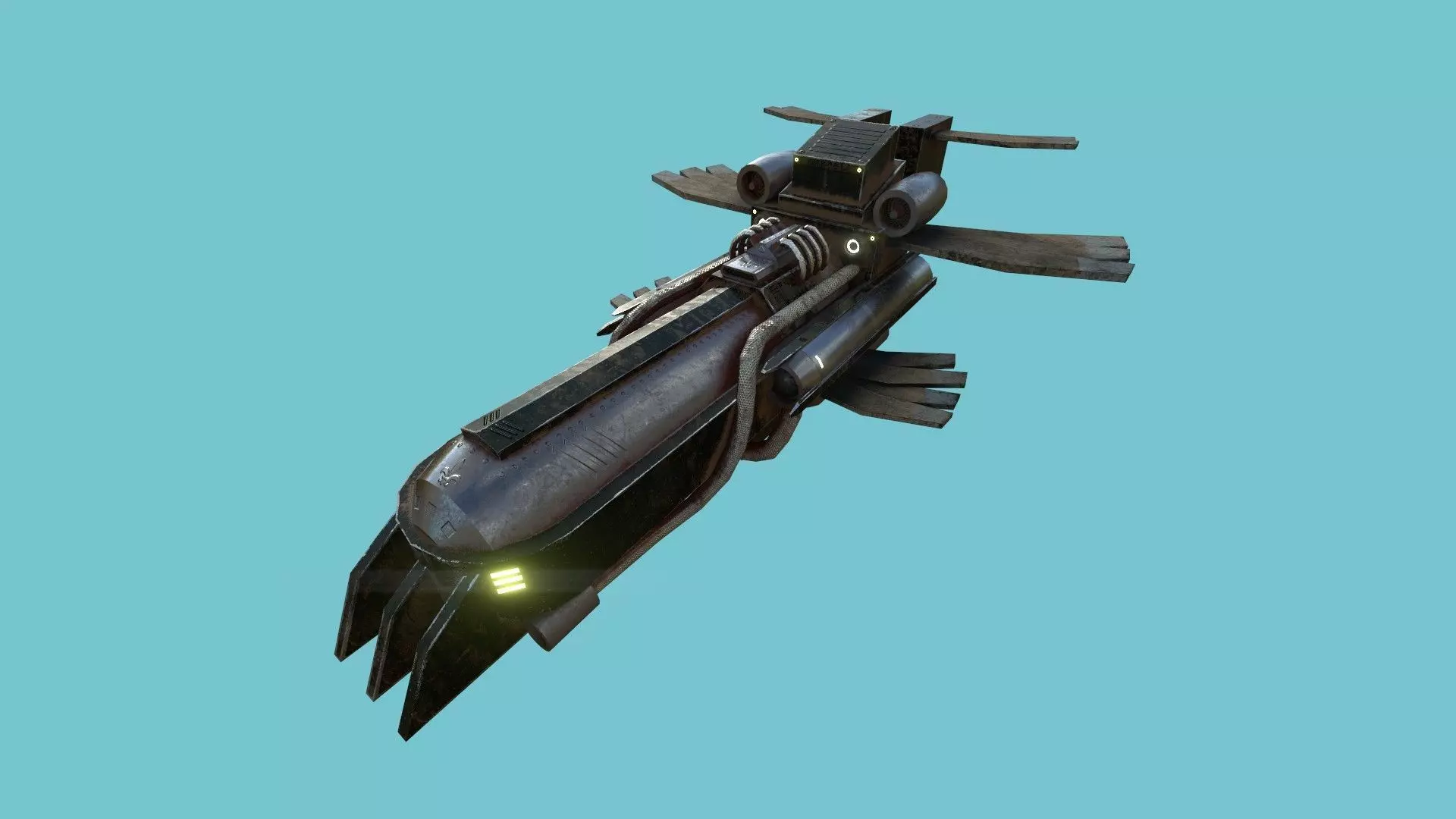 Sci-Fi Aircraft - Airship Rusted - Steampunk Asset Low-poly 3D model_0