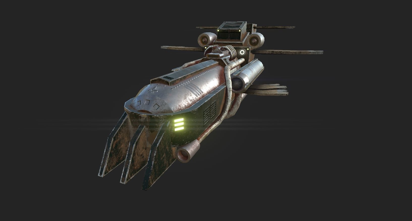 Sci-Fi Aircraft - Airship Rusted - Steampunk Asset Low-poly 3D model_8
