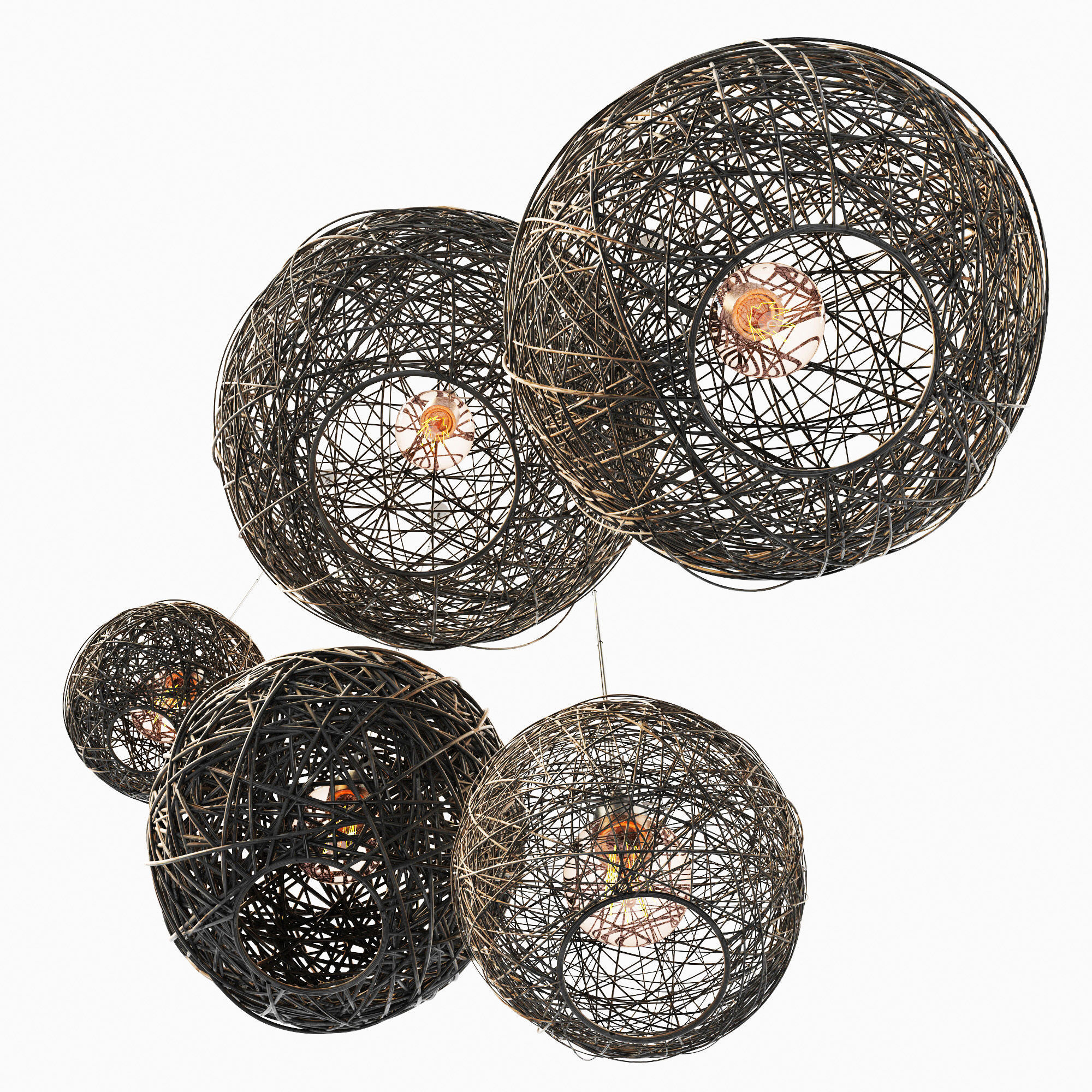 Lamp Rattan sphere hive n3 3D model_4